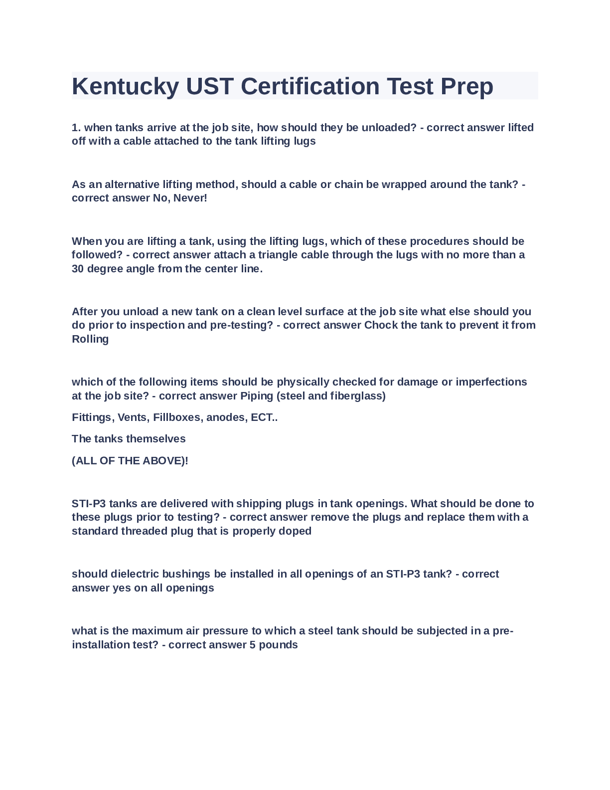 Preview image for Kentucky UST Certification Test Questions and Answers 2023
