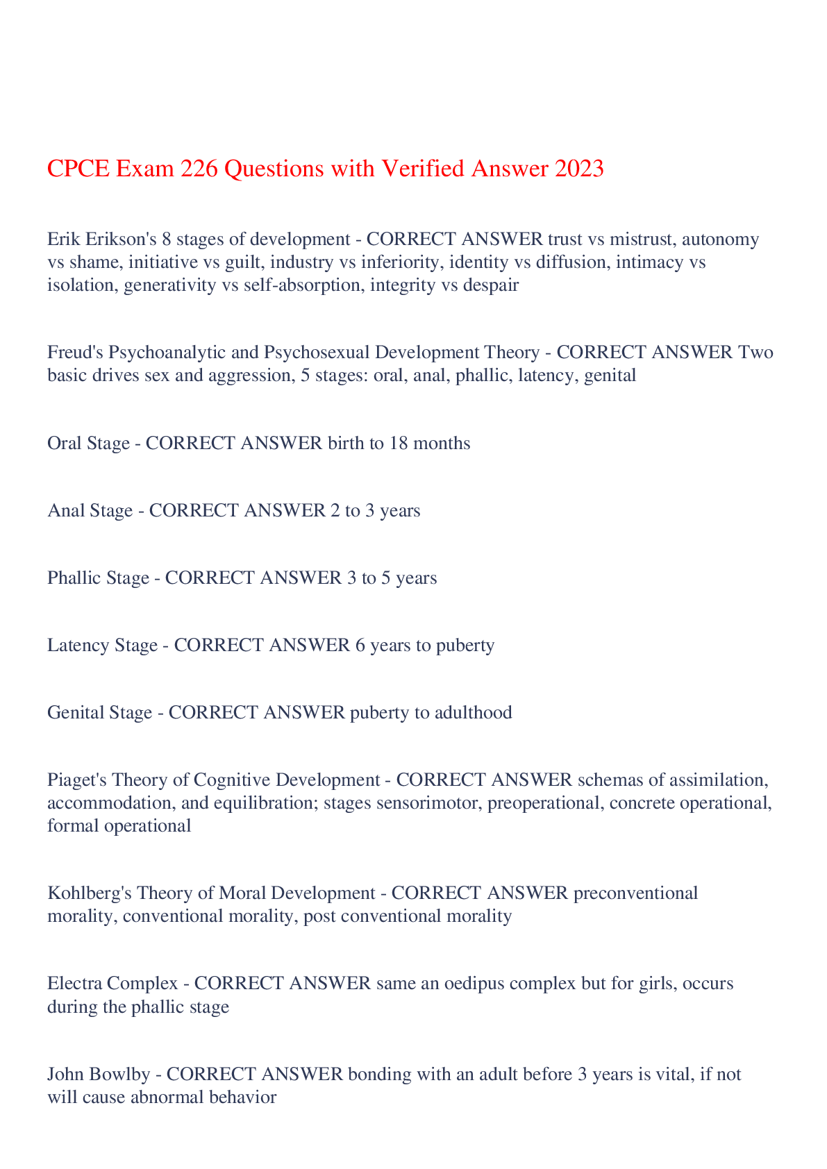 Preview of CPCE Exam 226 Questions with Verified Answer 2023,100% CORRECT