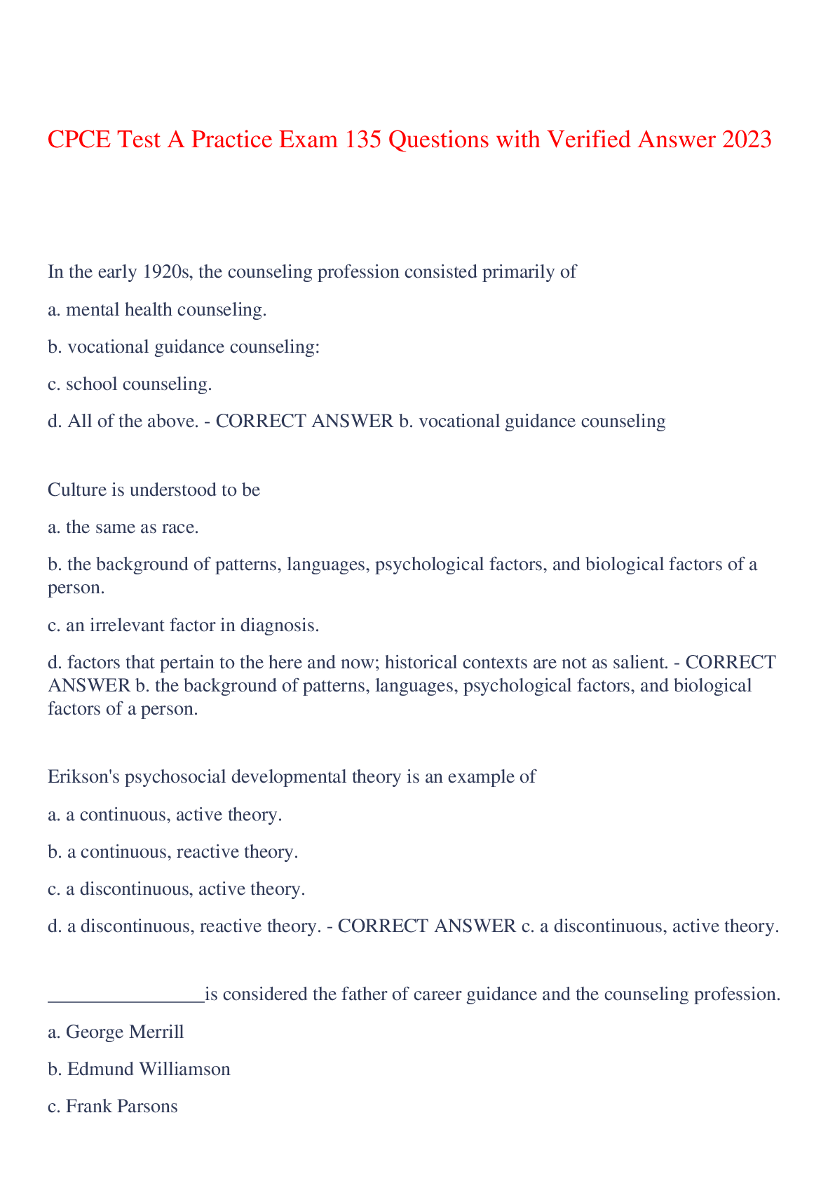 CPCE Test A Practice Exam 135 Questions with Verified Answer 2023,100% CORRECT