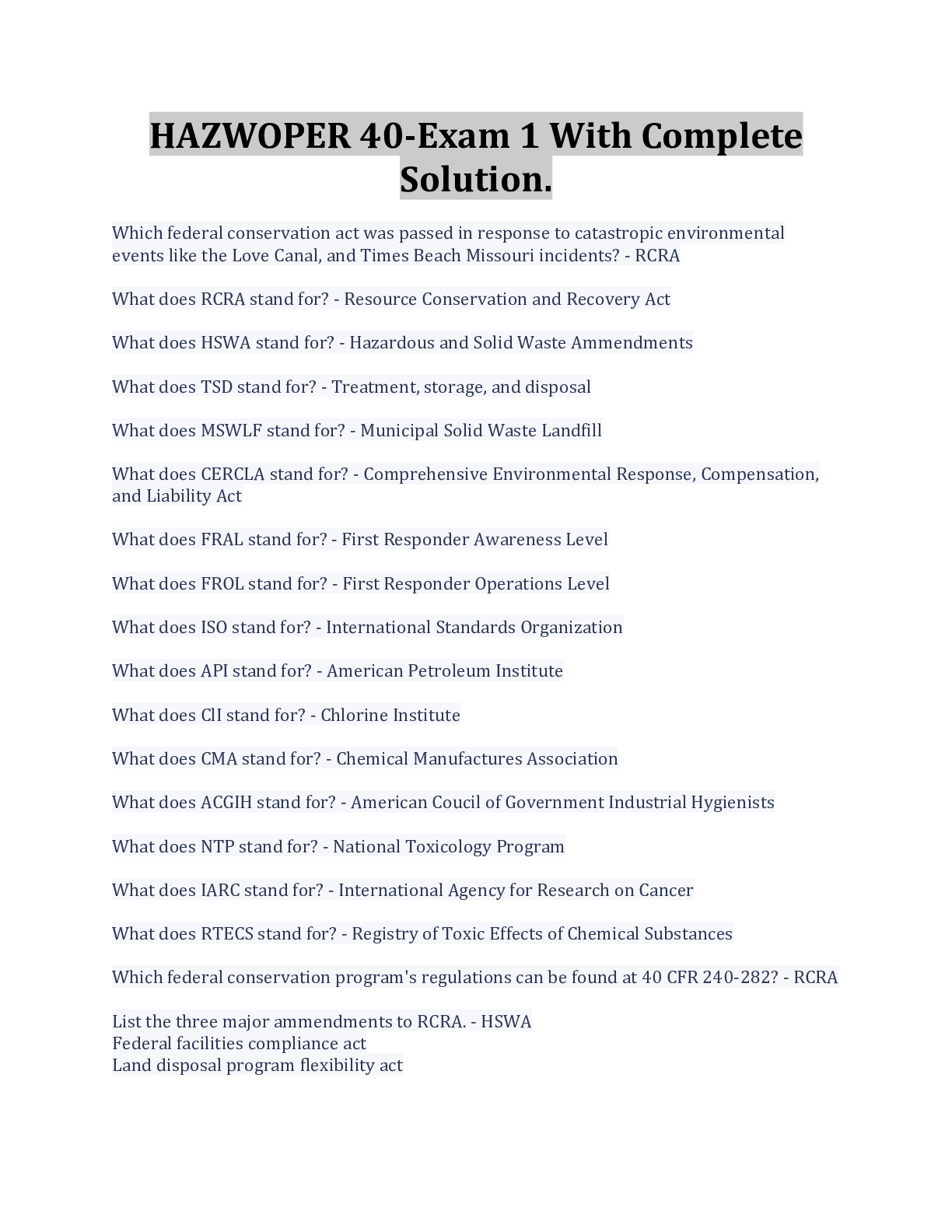 Preview image of HAZWOPER 40-Exam 1 With Complete Solution. document