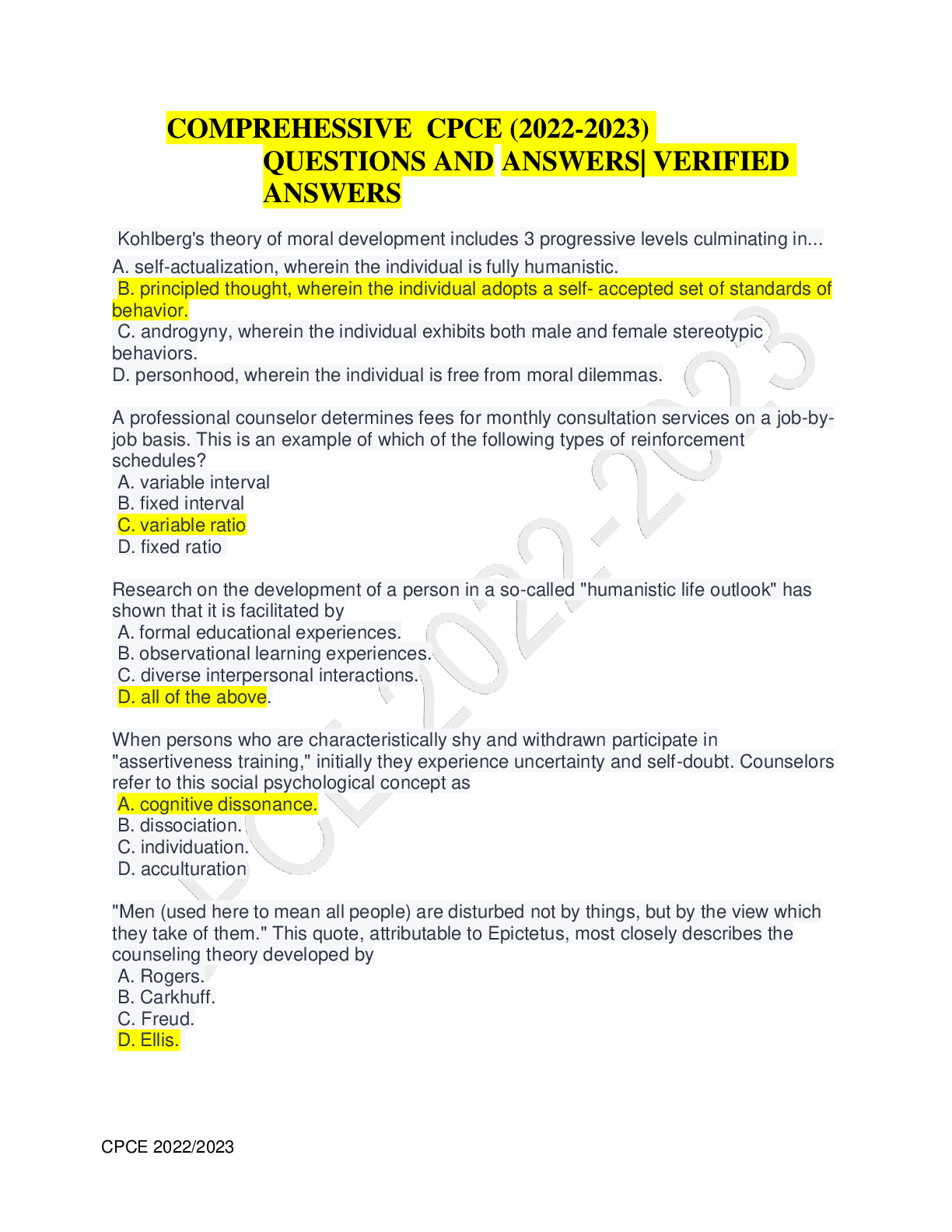 Preview image for COMPREHESSIVE CPCE (2022-2023) QUESTIONS AND ANSWERS| VERIFIED ANSWERS