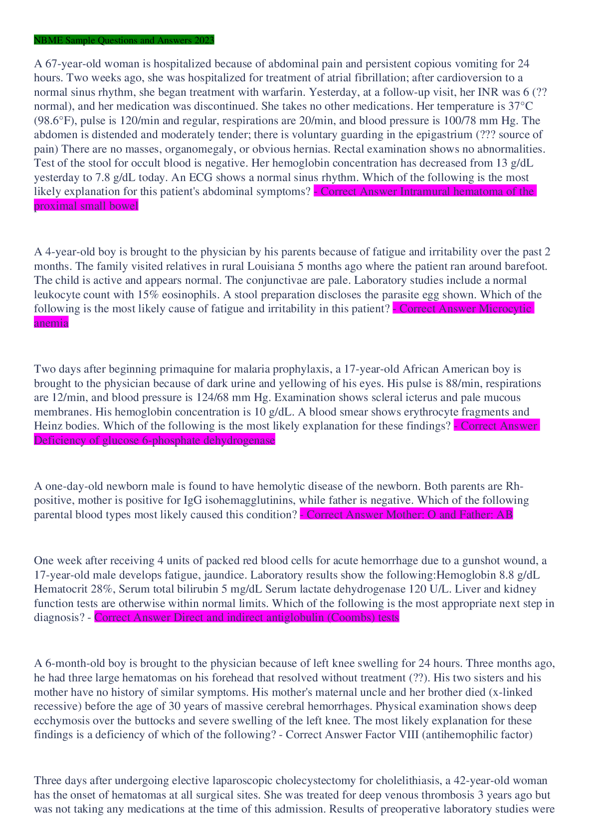 NBME Sample Questions And Answers 2023 Browsegrades