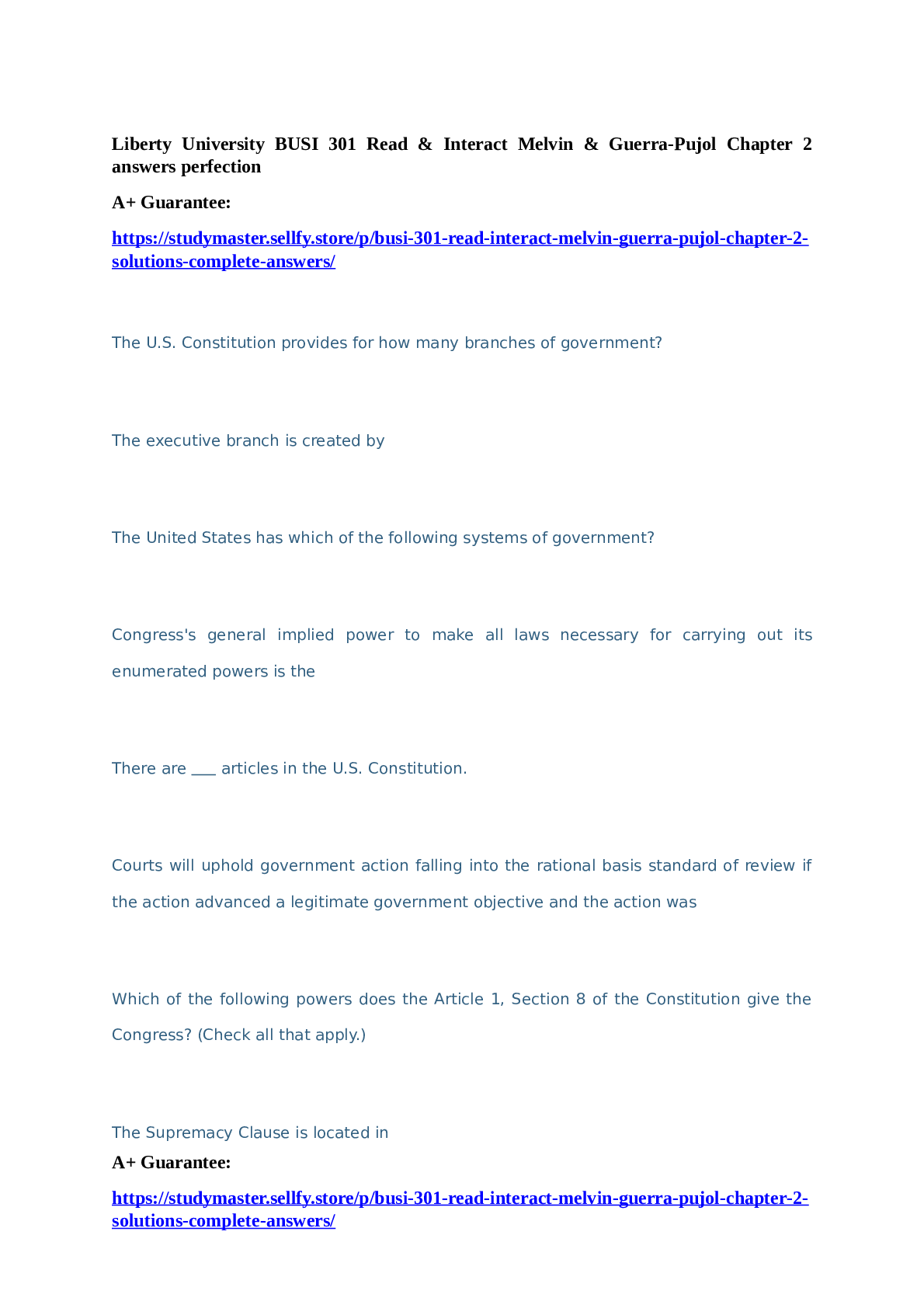 Preview of Liberty University BUSI 301 Read & Interact Melvin & Guerra-Pujol Chapter 2answers perfect
