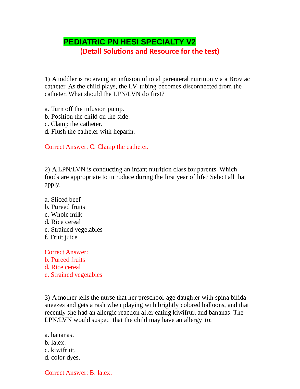 Preview image of PEDIATRIC PN HESI SPECIALTY V2 document