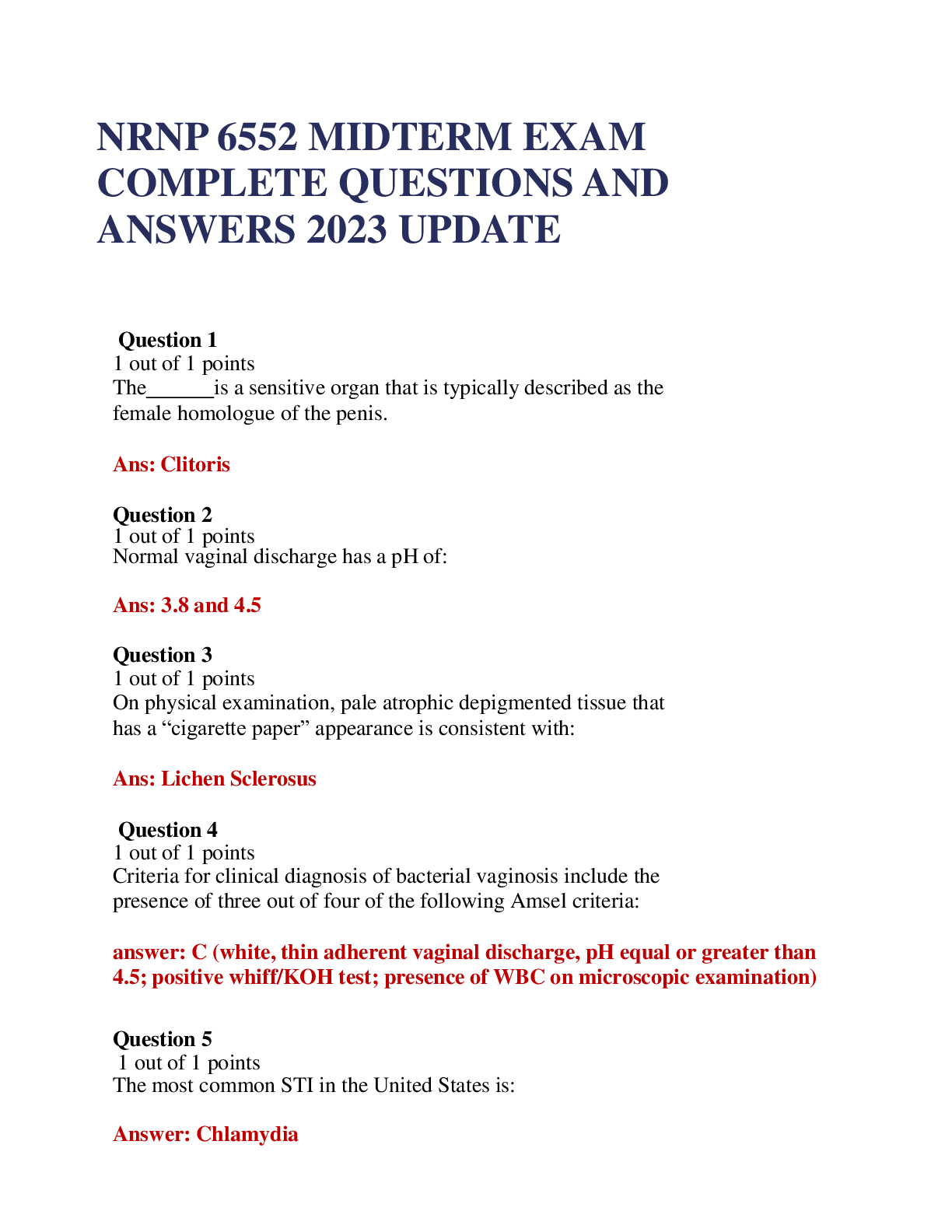 NRNP 6552 MIDTERM EXAM COMPLETE QUESTIONS AND ANSWERS 2023 UPDATE