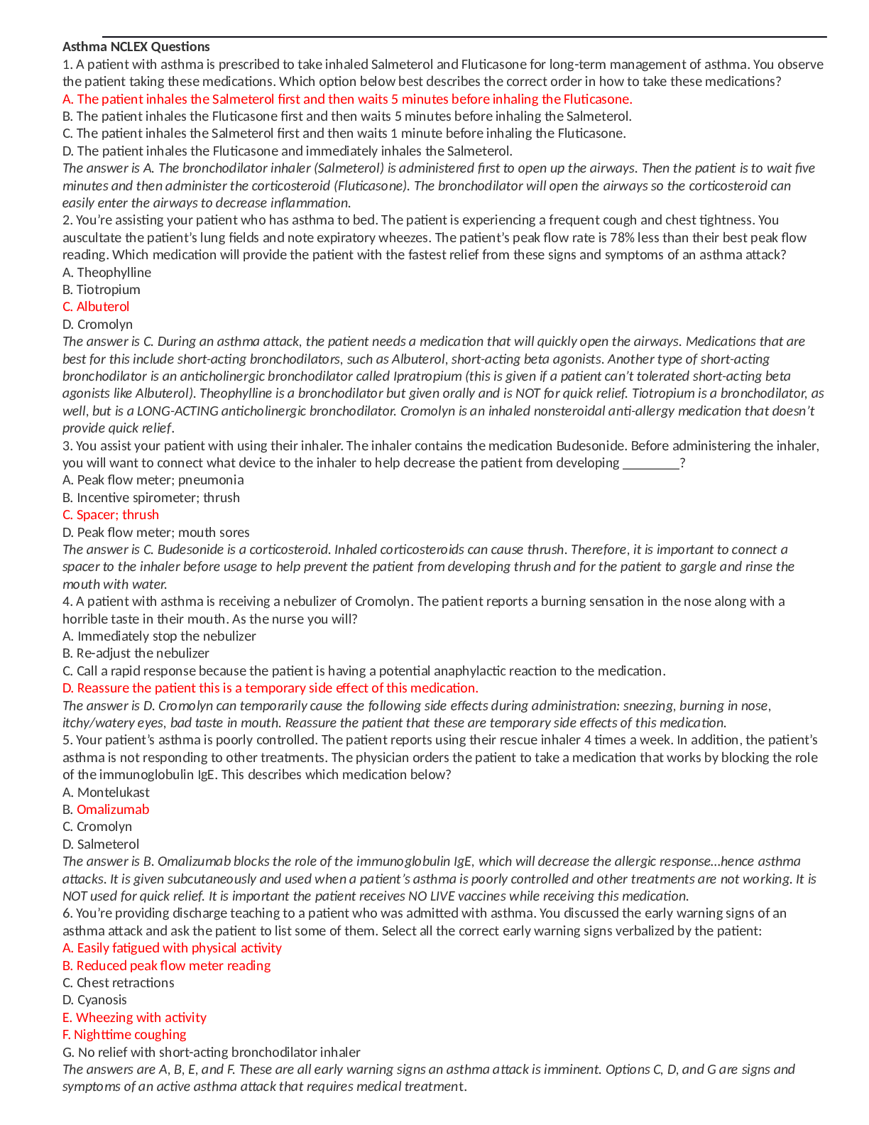 Preview image of Asthma NCLEX Questions document