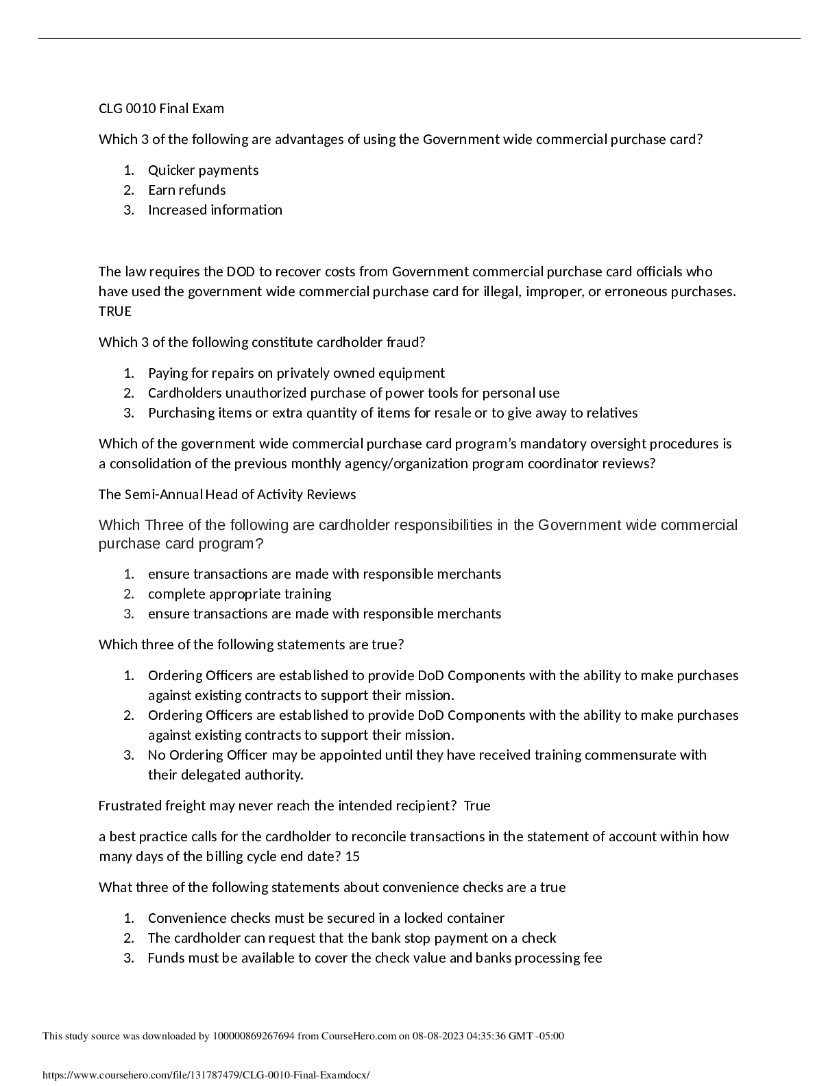 Preview image of DAU CLG 0010 QUESTIONS 2023 document