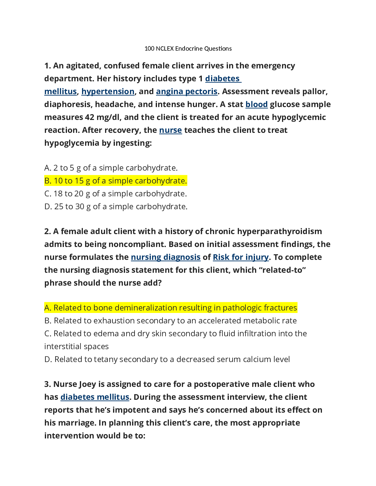 Preview image of 100 NCLEX Endocrine Questions 2023 document