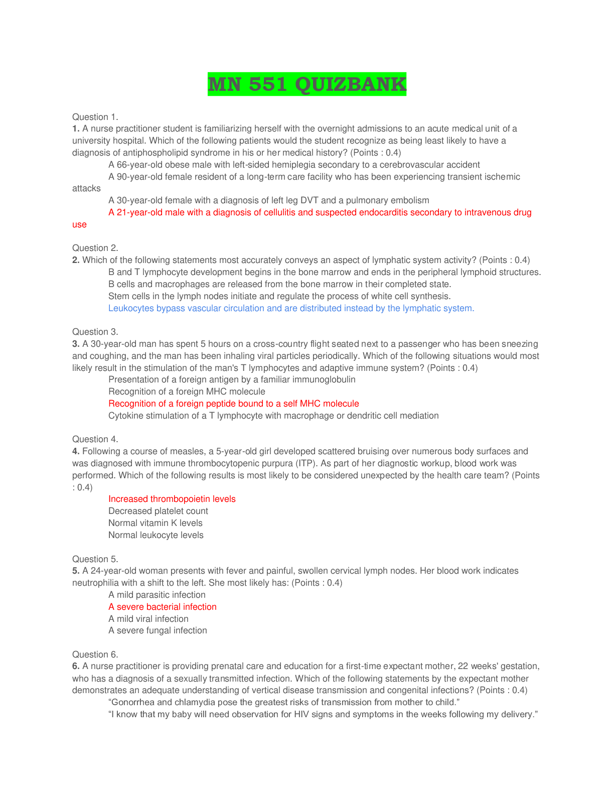 Preview image of MN 551 QUIZBANK document