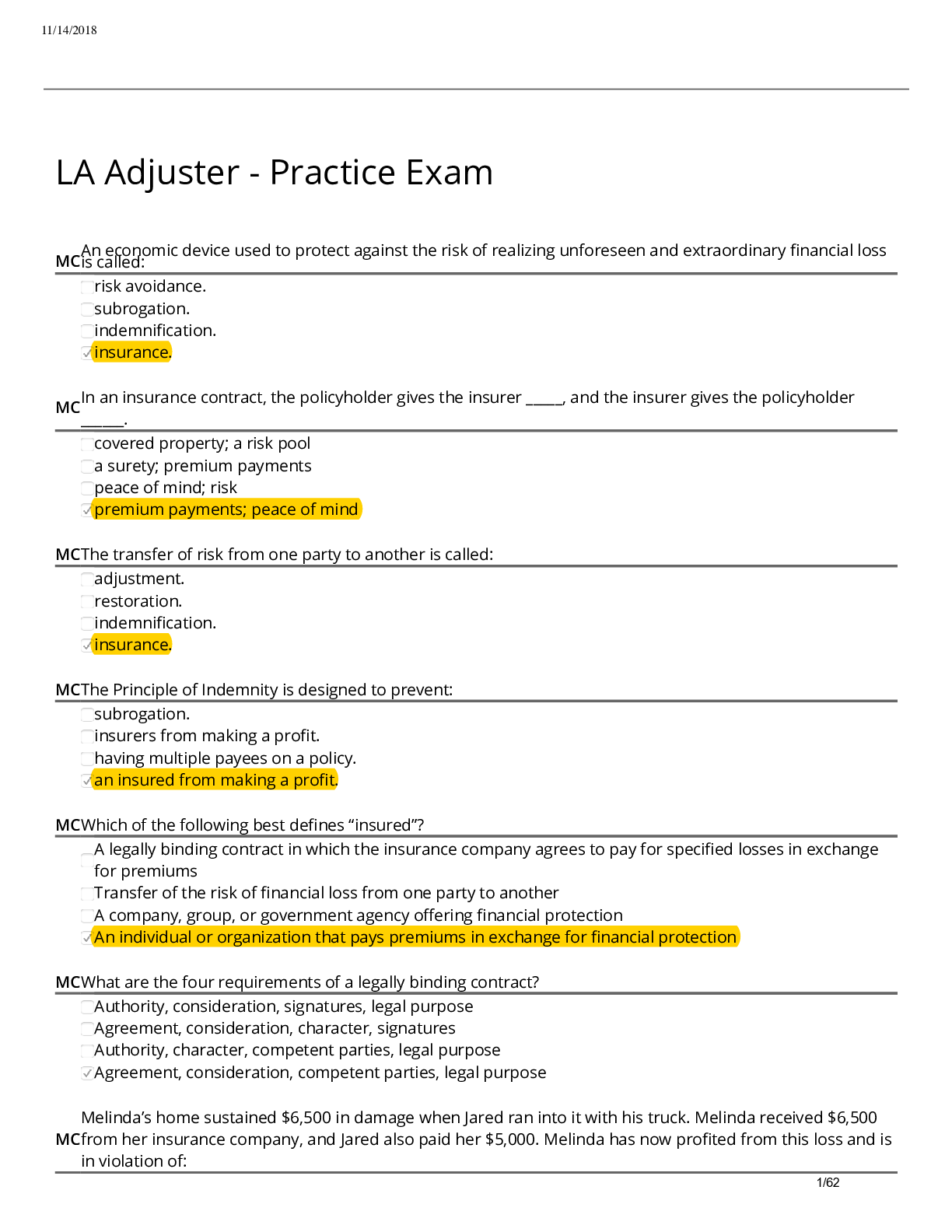 Preview image of LA Adjuster - Practice Exam 2023 document