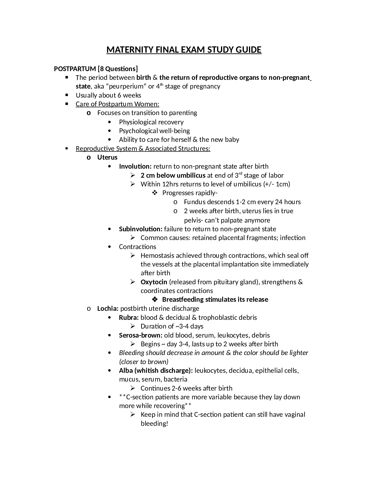 Preview image of MATERNITY FINAL EXAM STUDY GUIDE document