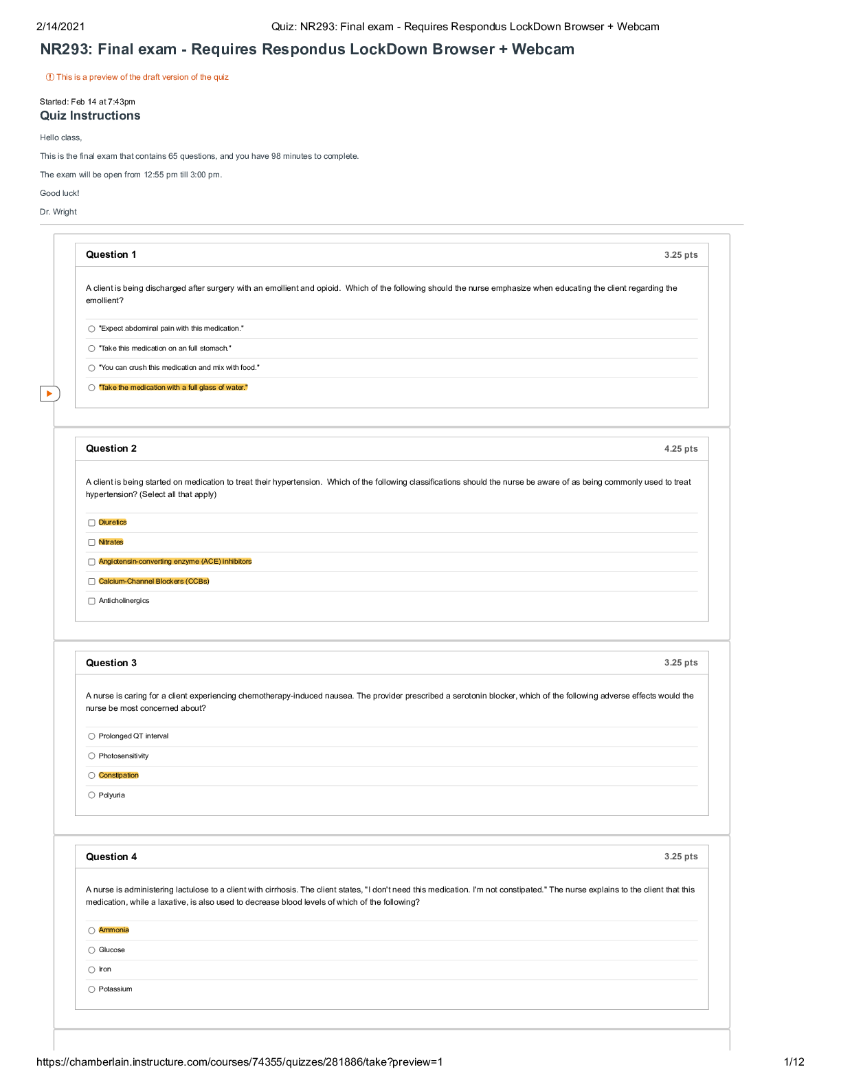 Preview image of NR293 Final exam - Requires Respondus LockDown Browser + Webcam document