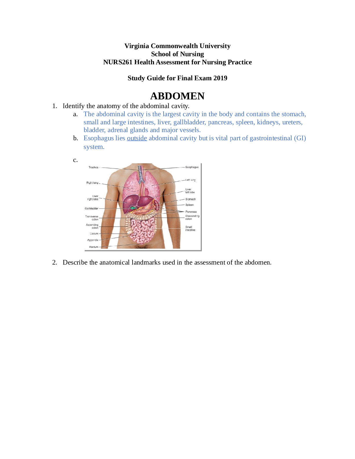 Preview image of NURS 261 Final Exam Study Guide Spring 2019 document