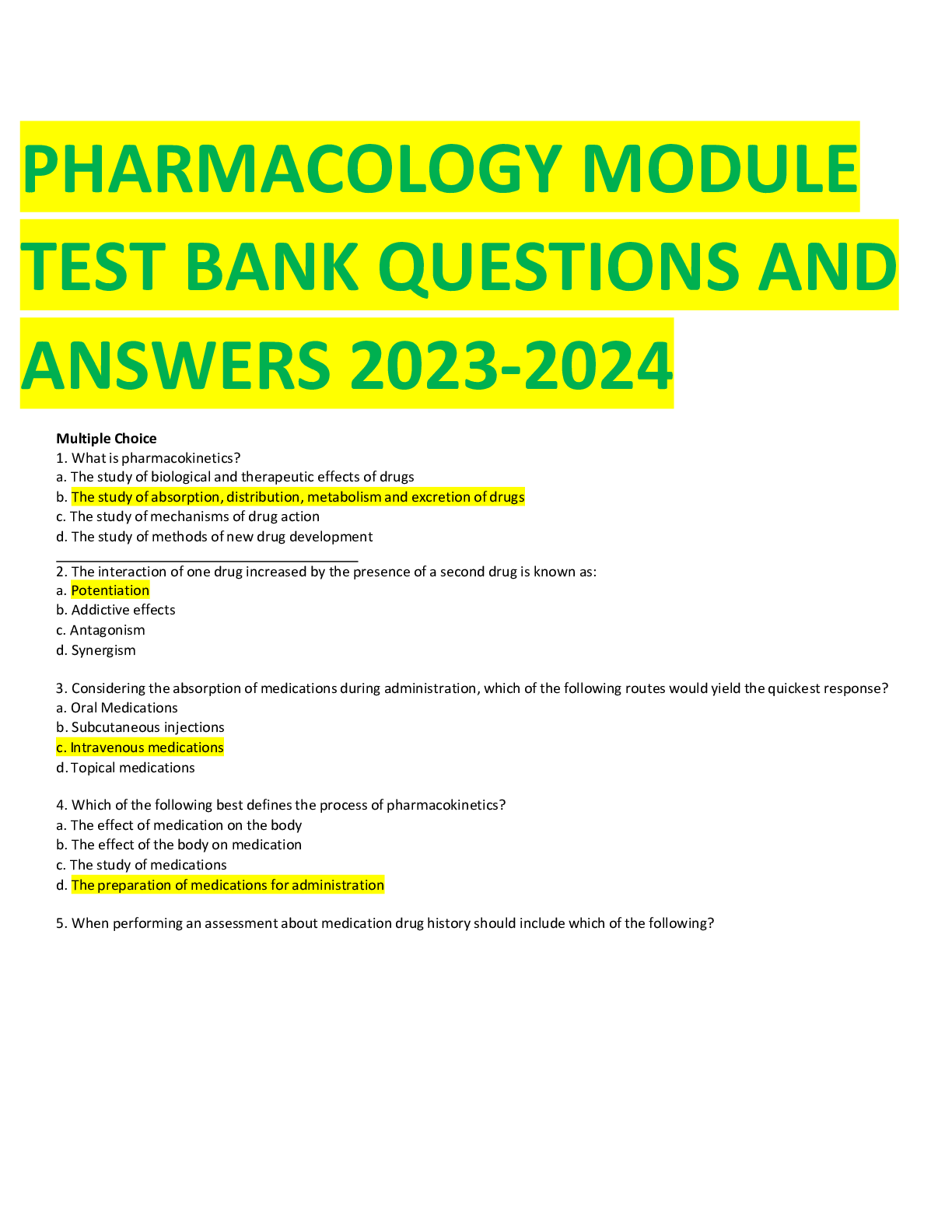 Preview image for PHARMACOLOGY MODULE TEST BANK QUESTIONS AND ANSWERS 2023-2024