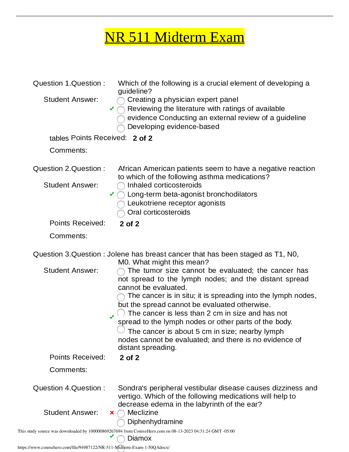Preview image of NR 511 Midterm Exam 2021 document