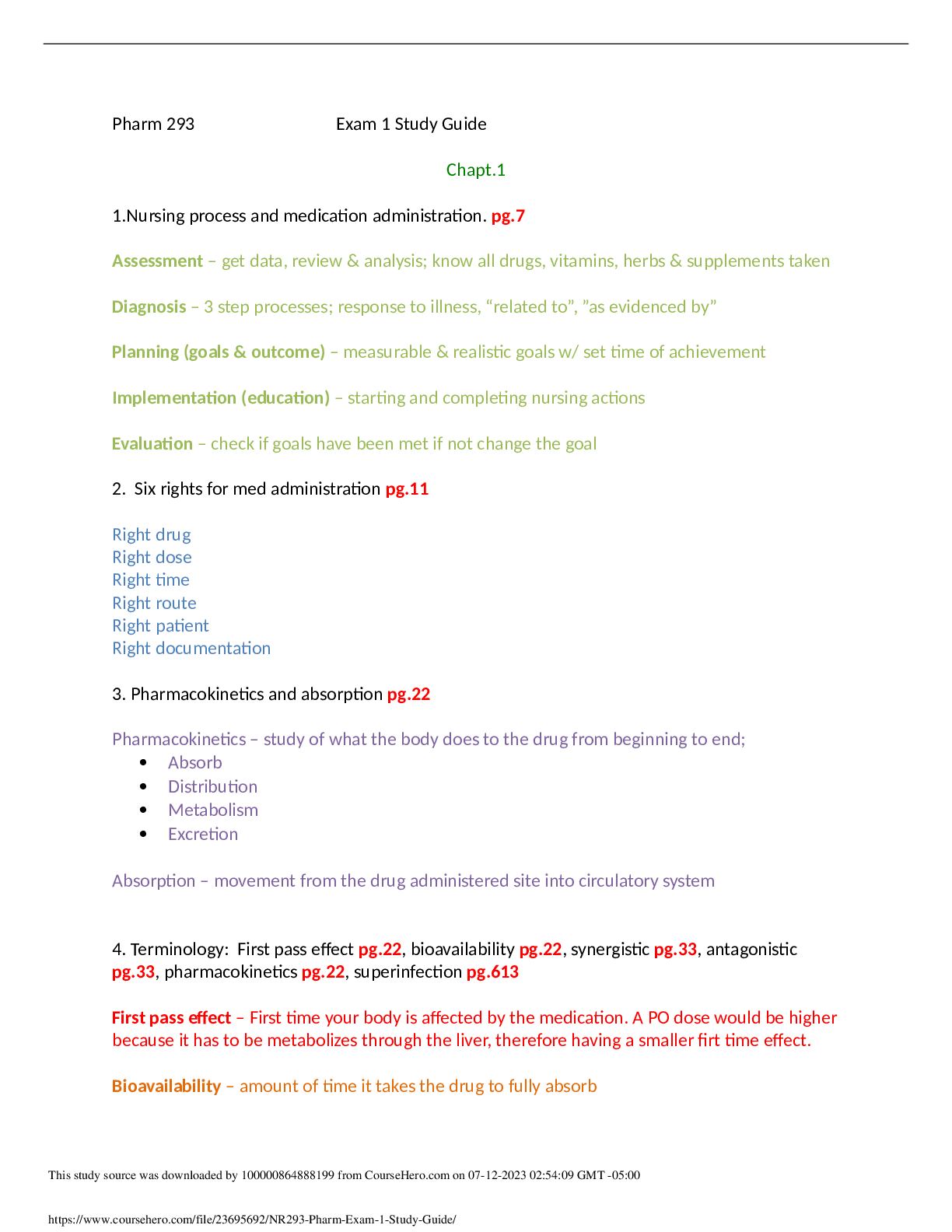 Preview image of NR293 Pharm Exam 1-3 Study Guide document