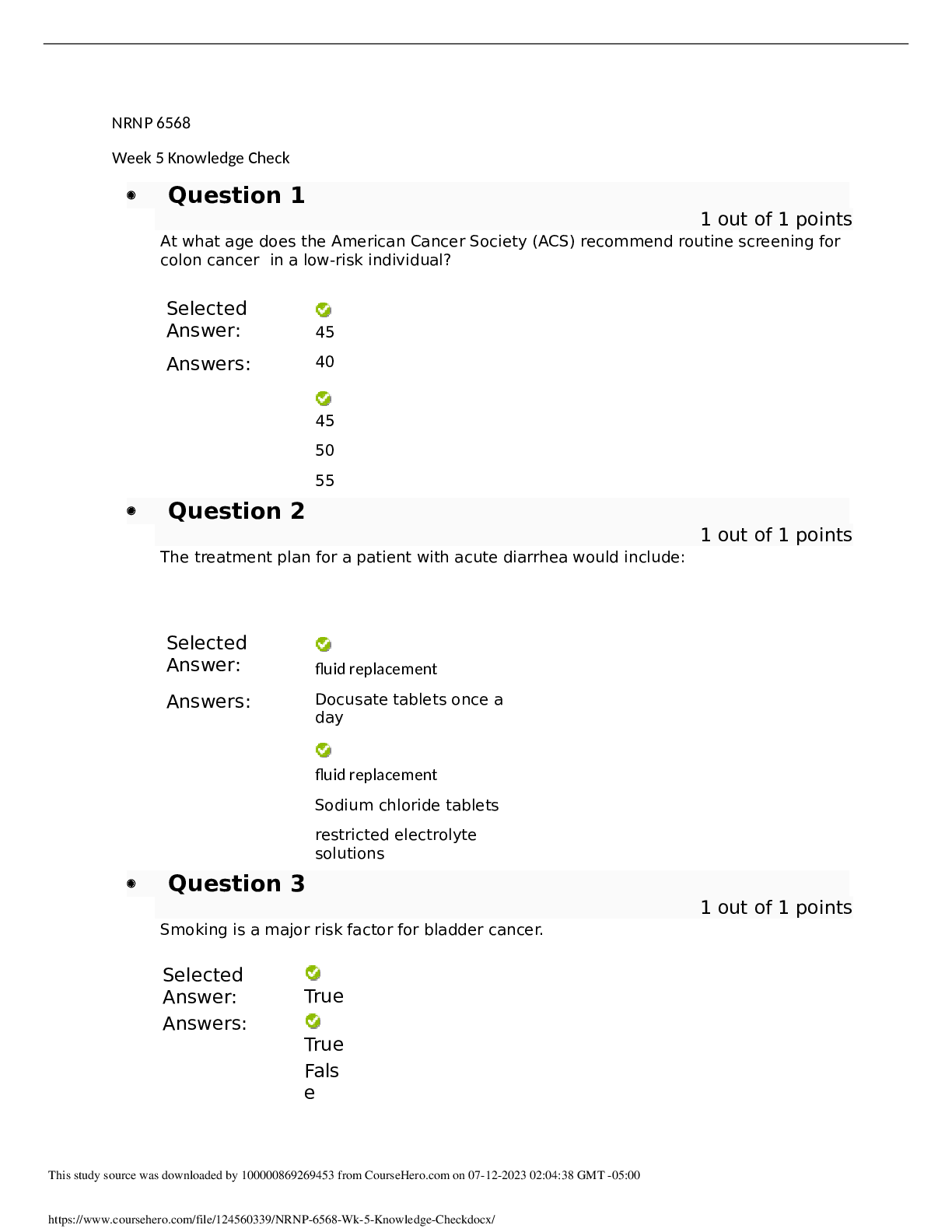 Preview of NRNP 6568 Wk 5 Knowledge Check 2023-2024