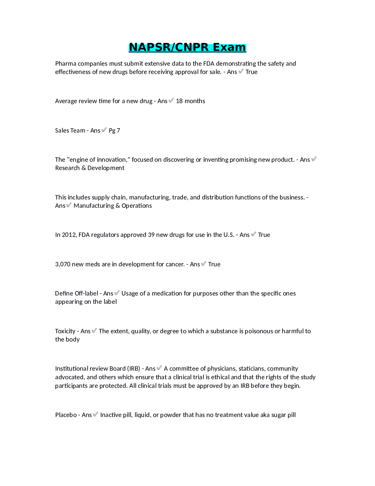 Preview image of NAPSR CNPR Exam 2023 document