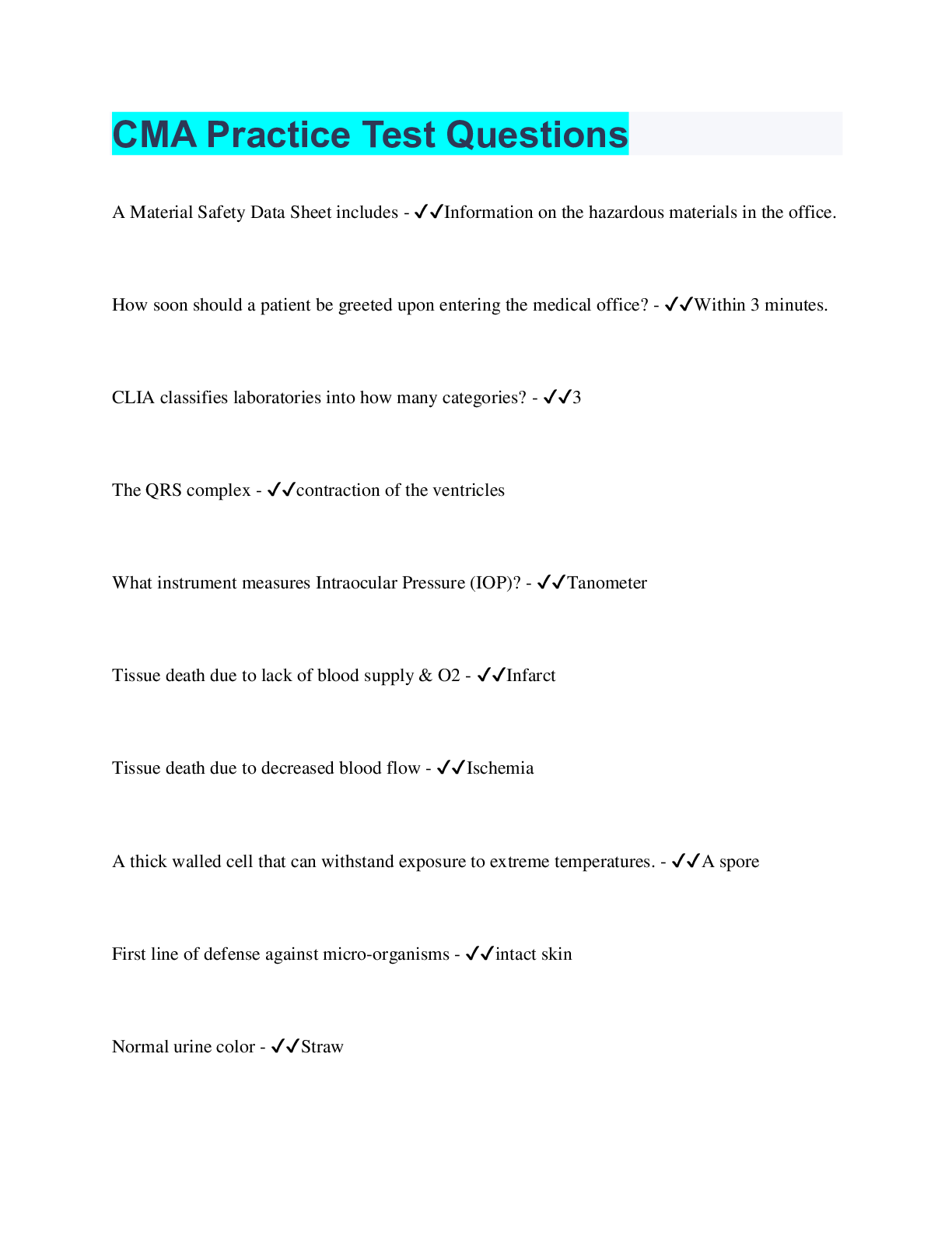 Preview image of CMA Practice Test Questions document