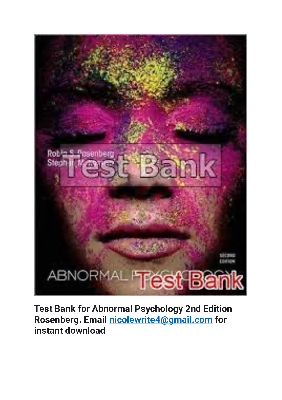 Preview of Test Bank for Abnormal Psychology 2nd Edition Rosenberg
