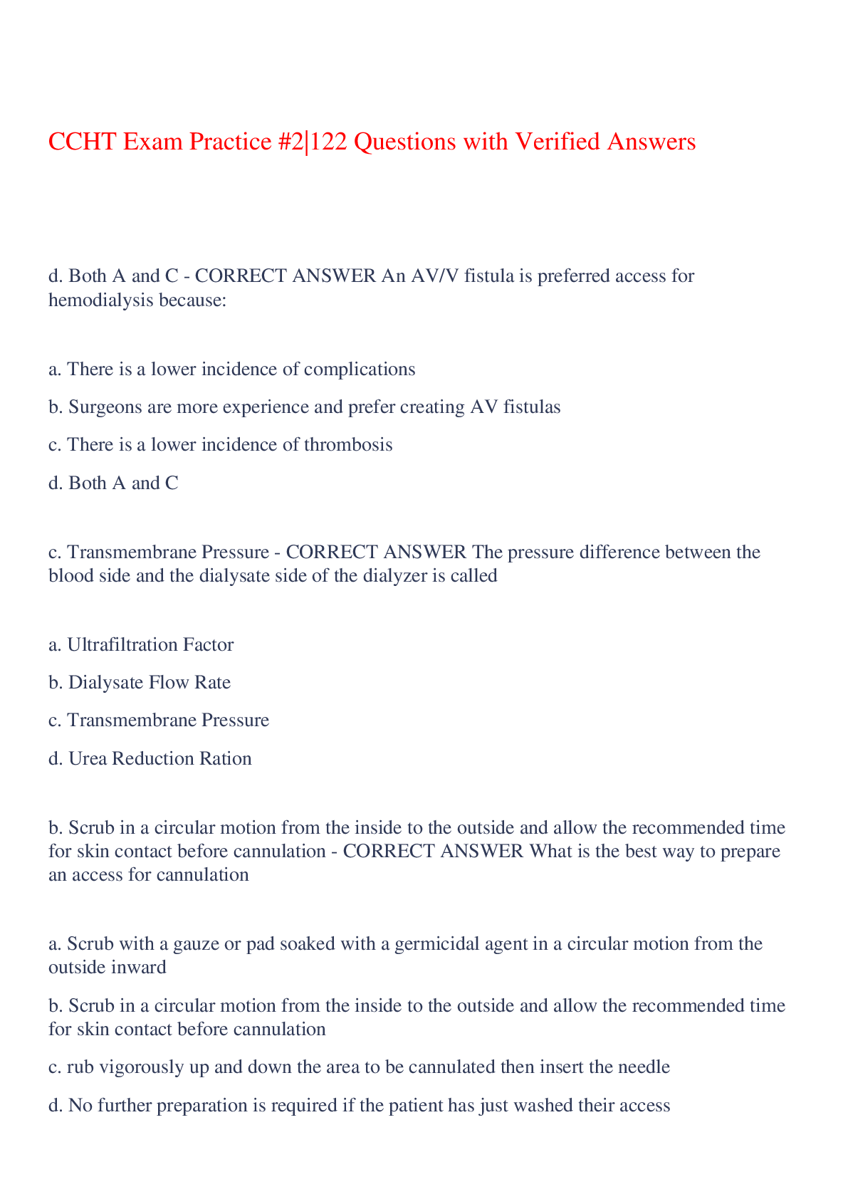 Preview of CCHT Exam Practice #2|122 Questions with Verified Answers,100% CORRECT