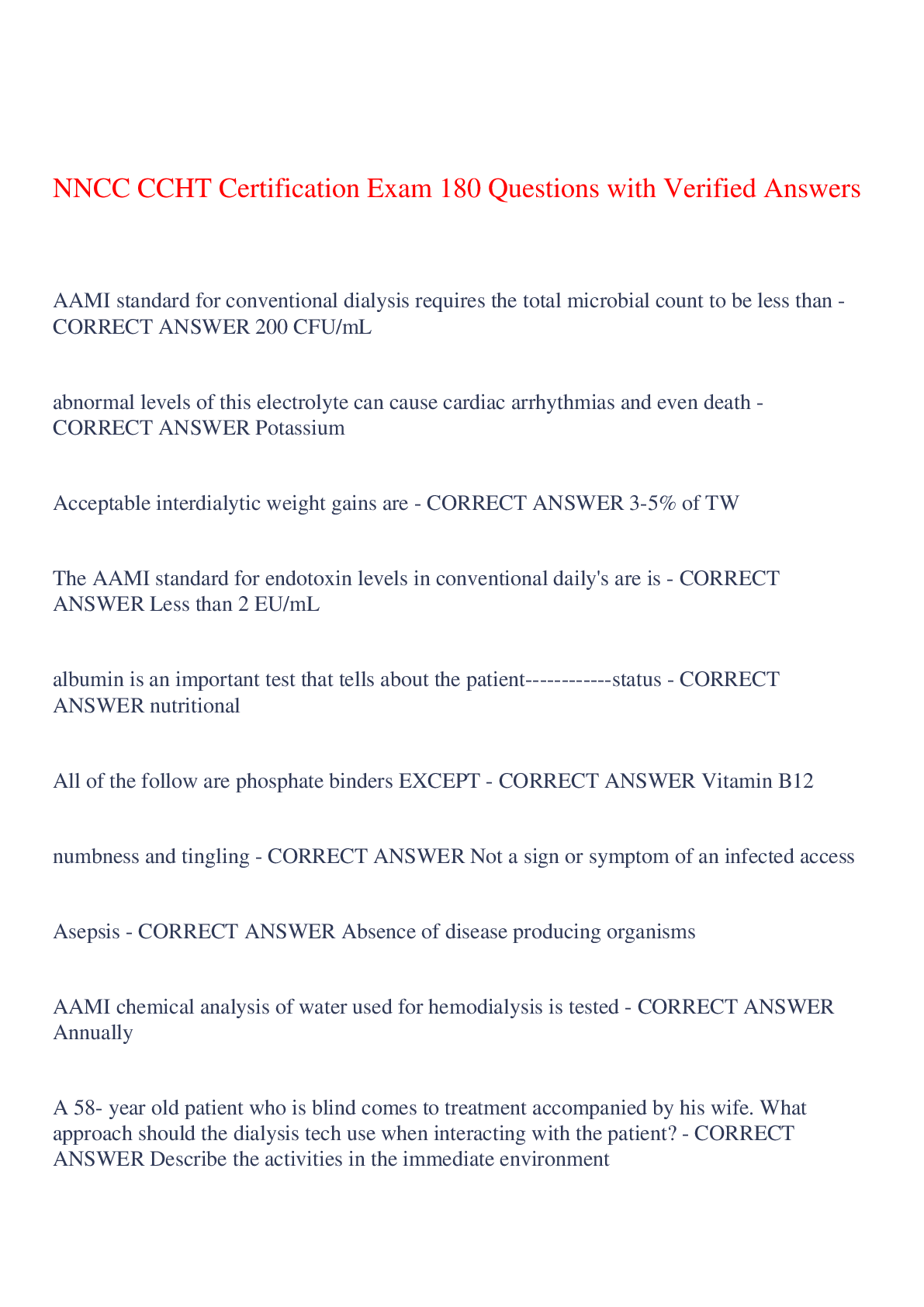 Preview of NNCC CCHT Certification Exam 180 Questions with Verified Answers,100% CORRECT