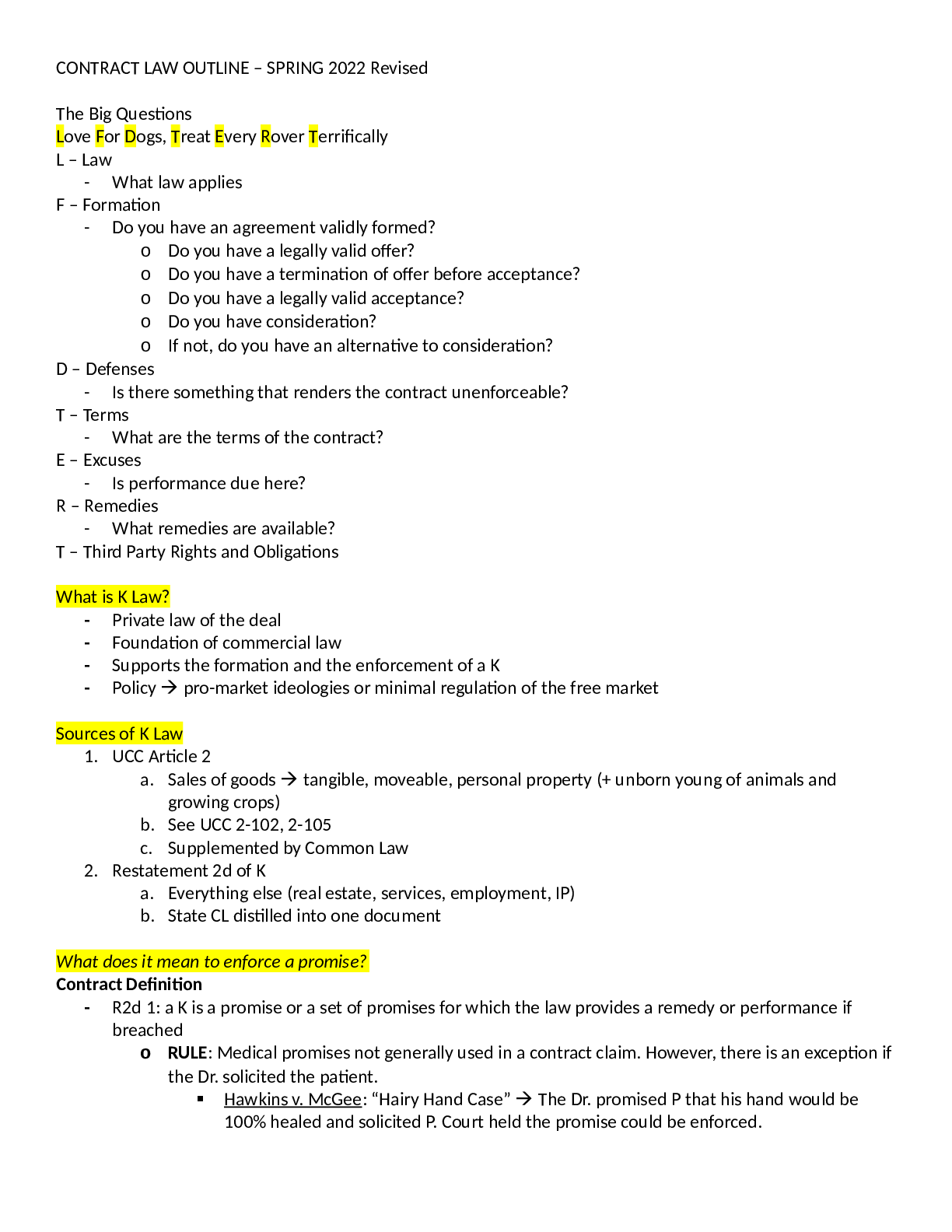 Preview image of CONTRACT LAW OUTLINE - SPRING 2022 Revised document
