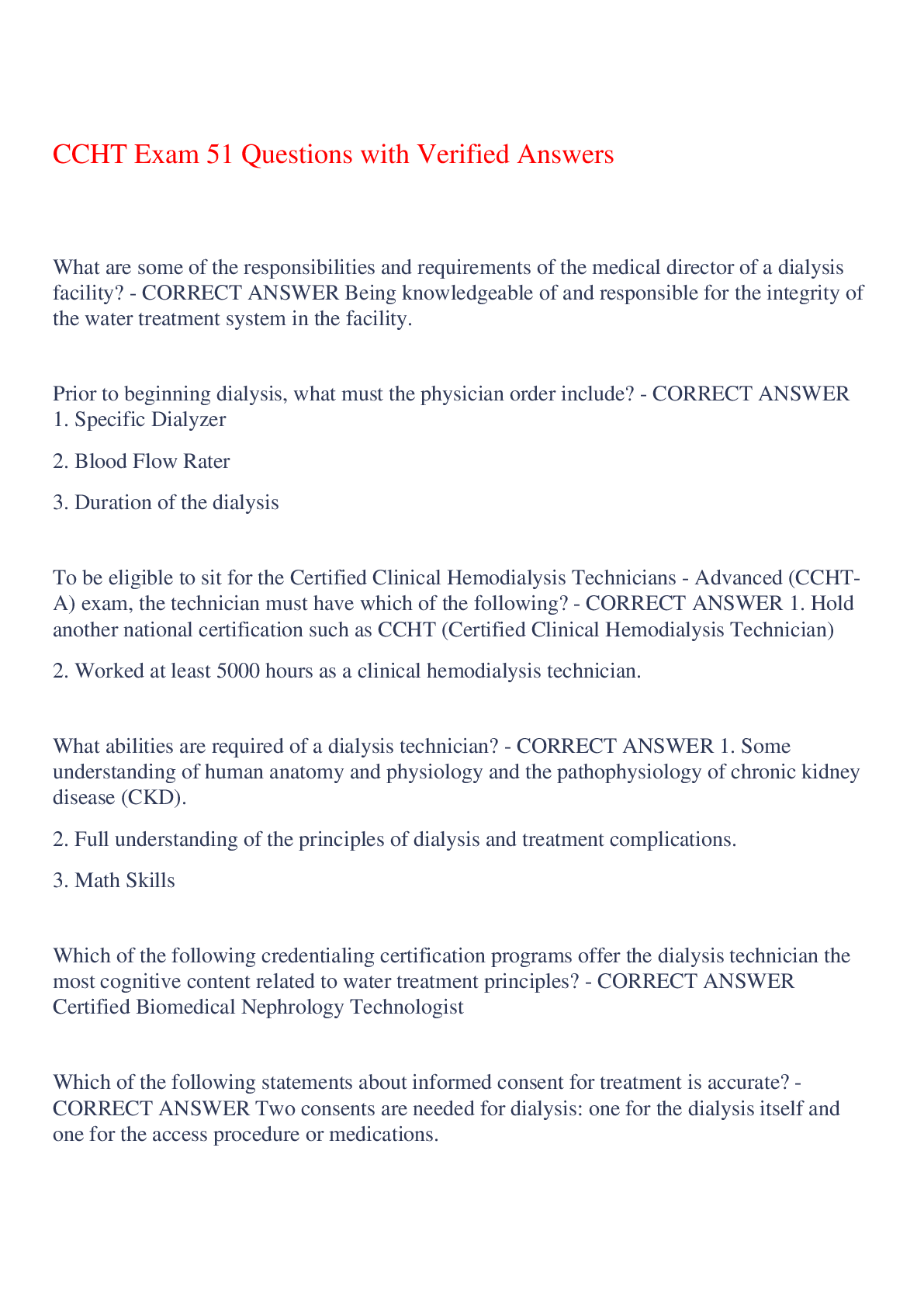 Preview of CCHT Exam 51 Questions with Verified Answers,100% CORRECT