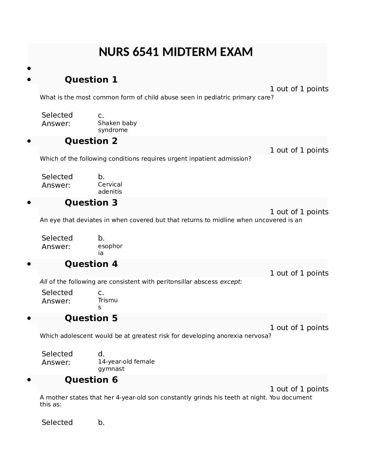 NURS 6541 MIDTERM EXAM PREDICTOR FOR FALL SEM 20232024