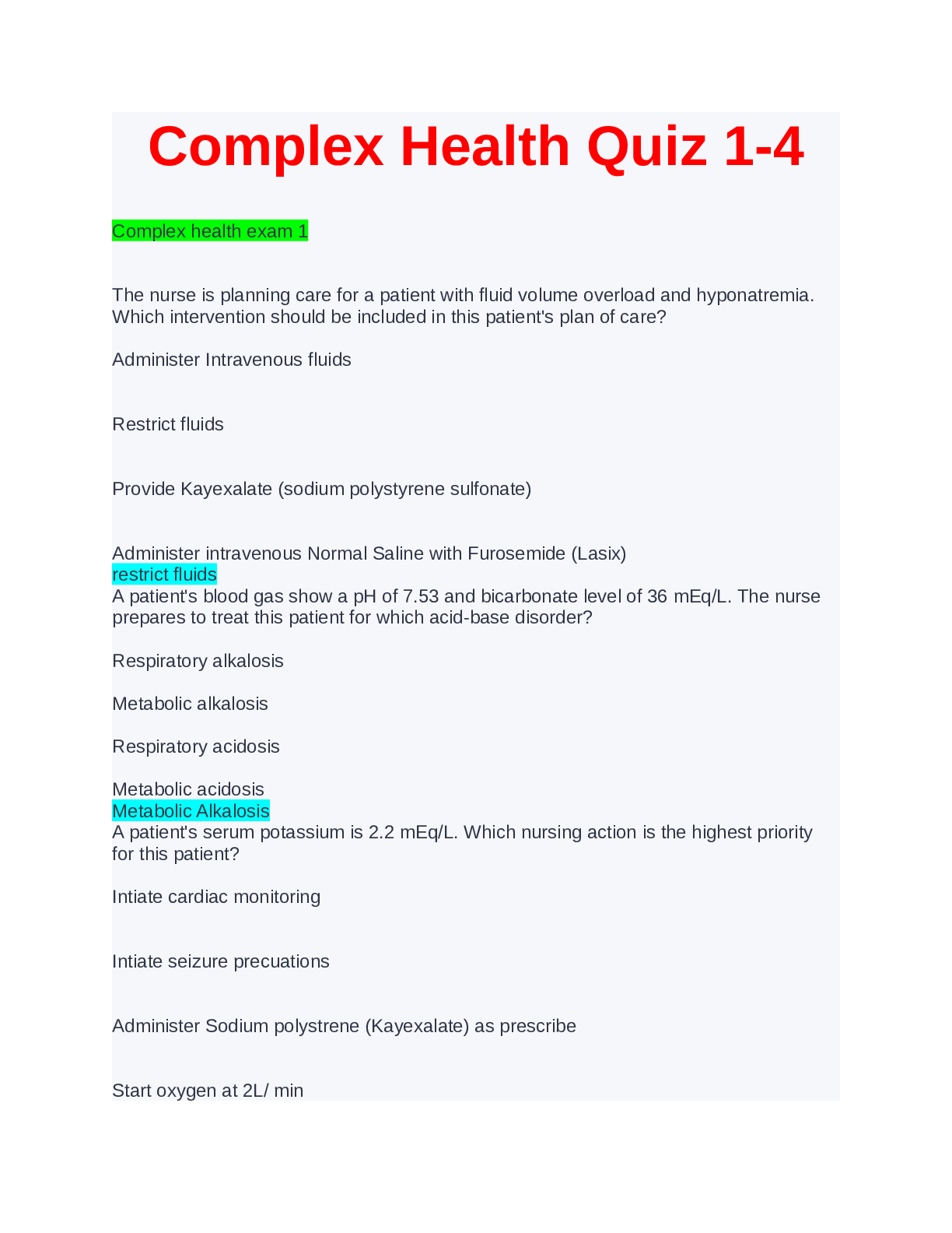 Complex Health Quiz 1-4