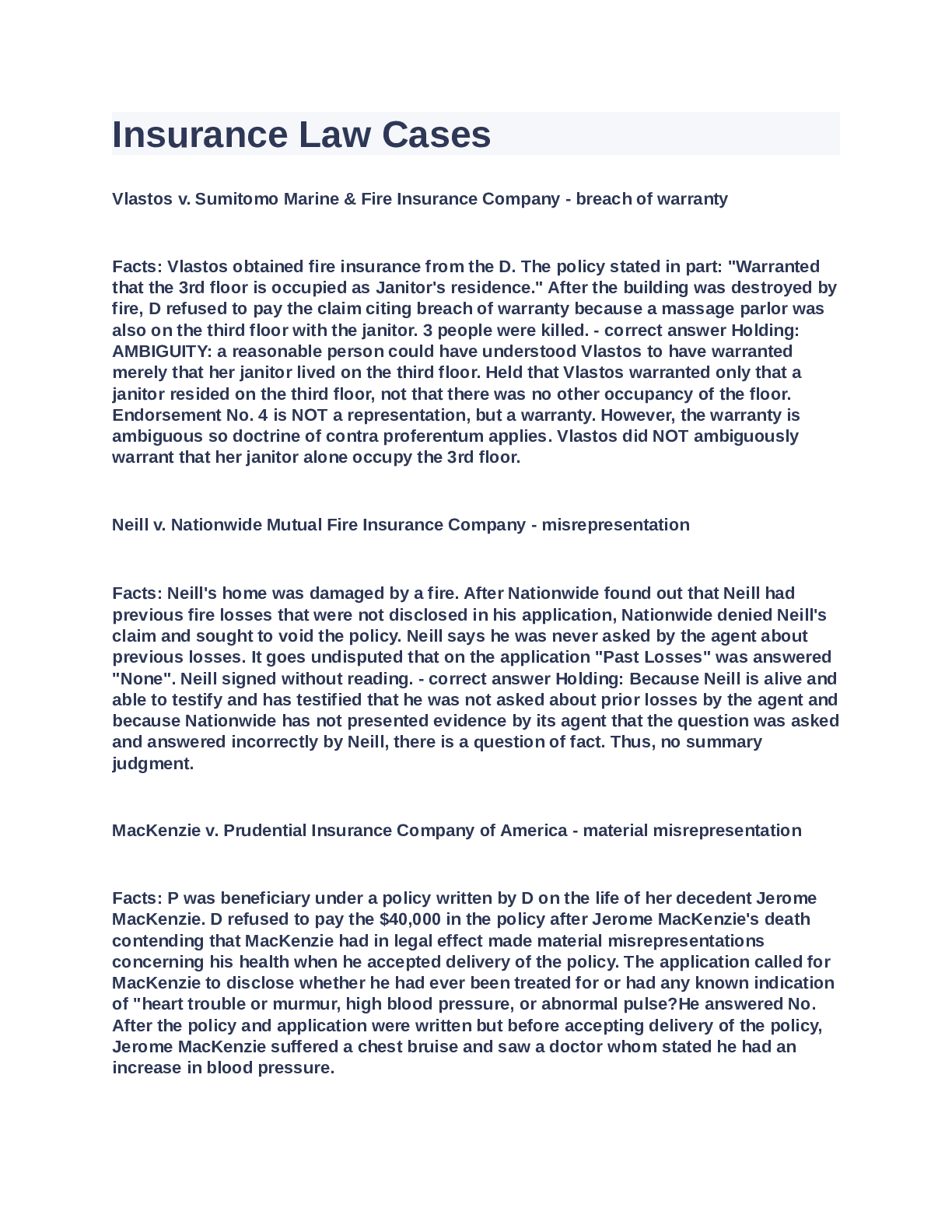 Preview image of Insurance Law Cases Full PDF document