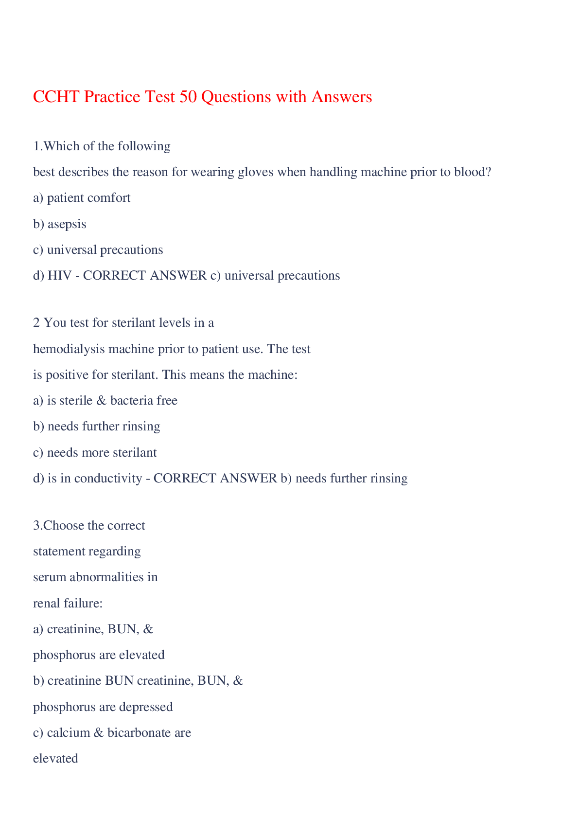 Preview image of CCHT Practice Test 50 Questions with Answers,100% CORRECT document