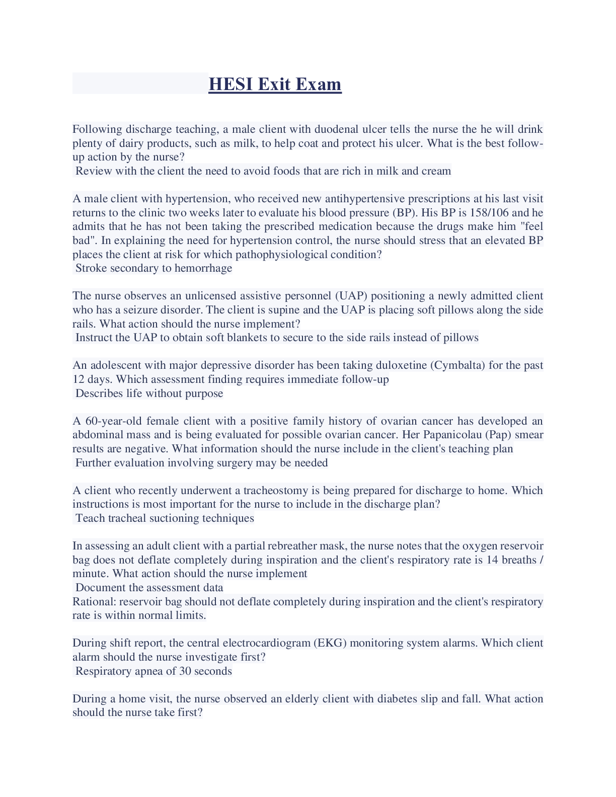 Preview image for HESI Exit Exam 100% CORRECT & VERIIFIED Already Graded A