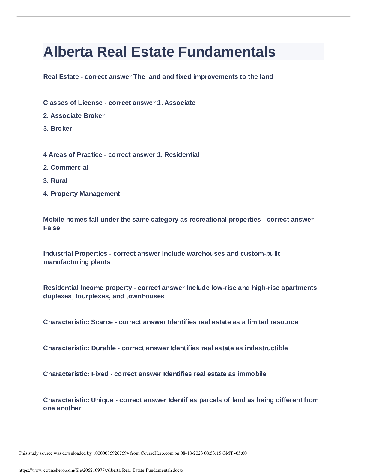 Preview image of Alberta Real Estate Fundamentals 2023 document