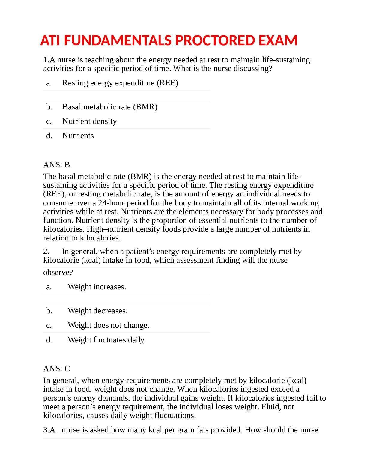 Preview of ATI FUNDAMENTALS PROCTORED EXAM 2022