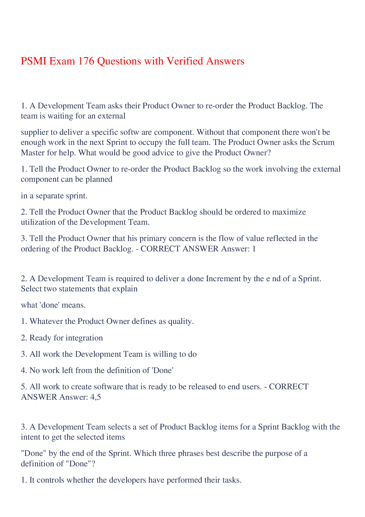 Preview image of PSMI Exam 176 Questions with Verified Answers,100% CORRECT document