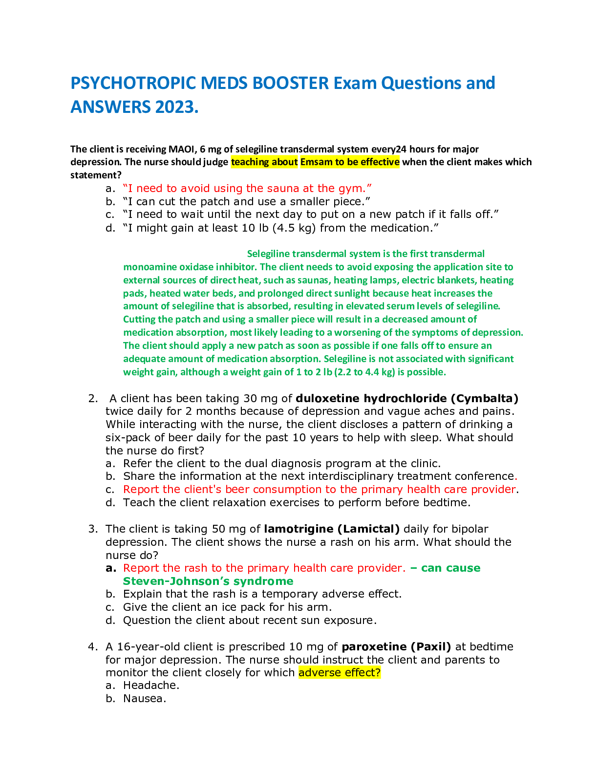 Preview image for PSYCHOTROPIC MEDS BOOSTER Exam Questions and Answers 2023.