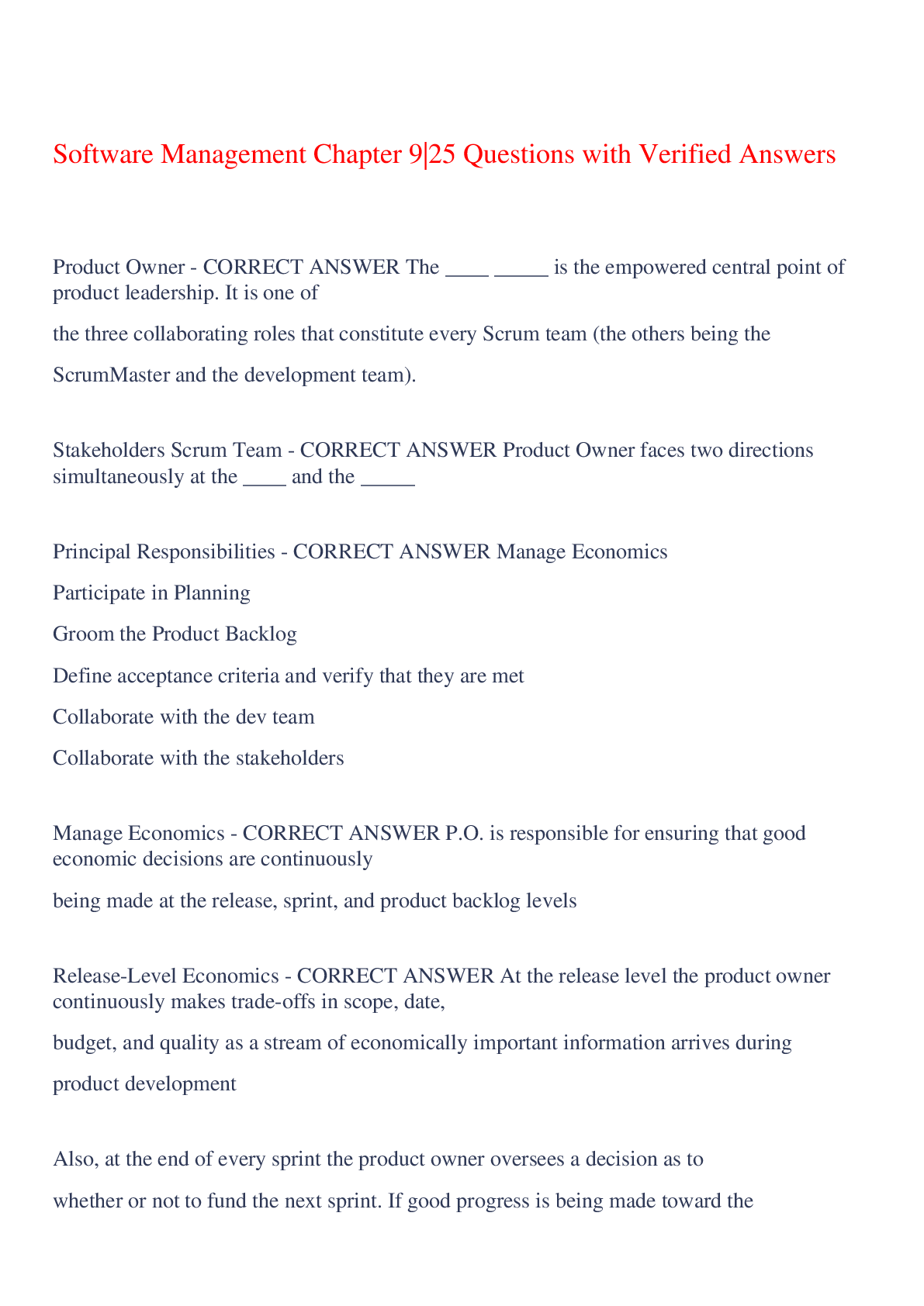 Preview image of Software Management Chapter 9|25 Questions with Verified Answers,100% CORRECT document