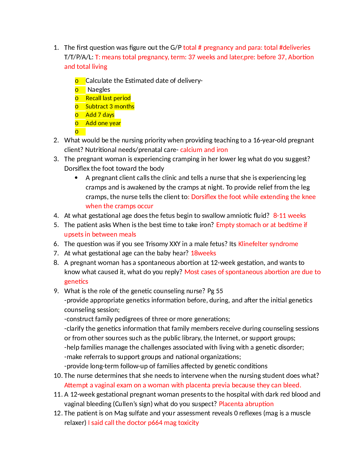 Preview image of RNSG 2208 OB TEST 1 QUESTIONS 2023 COMPLETED document