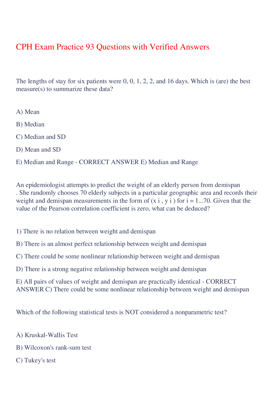 CPH Exam Practice 93 Questions with Verified Answers,100% CORRECT