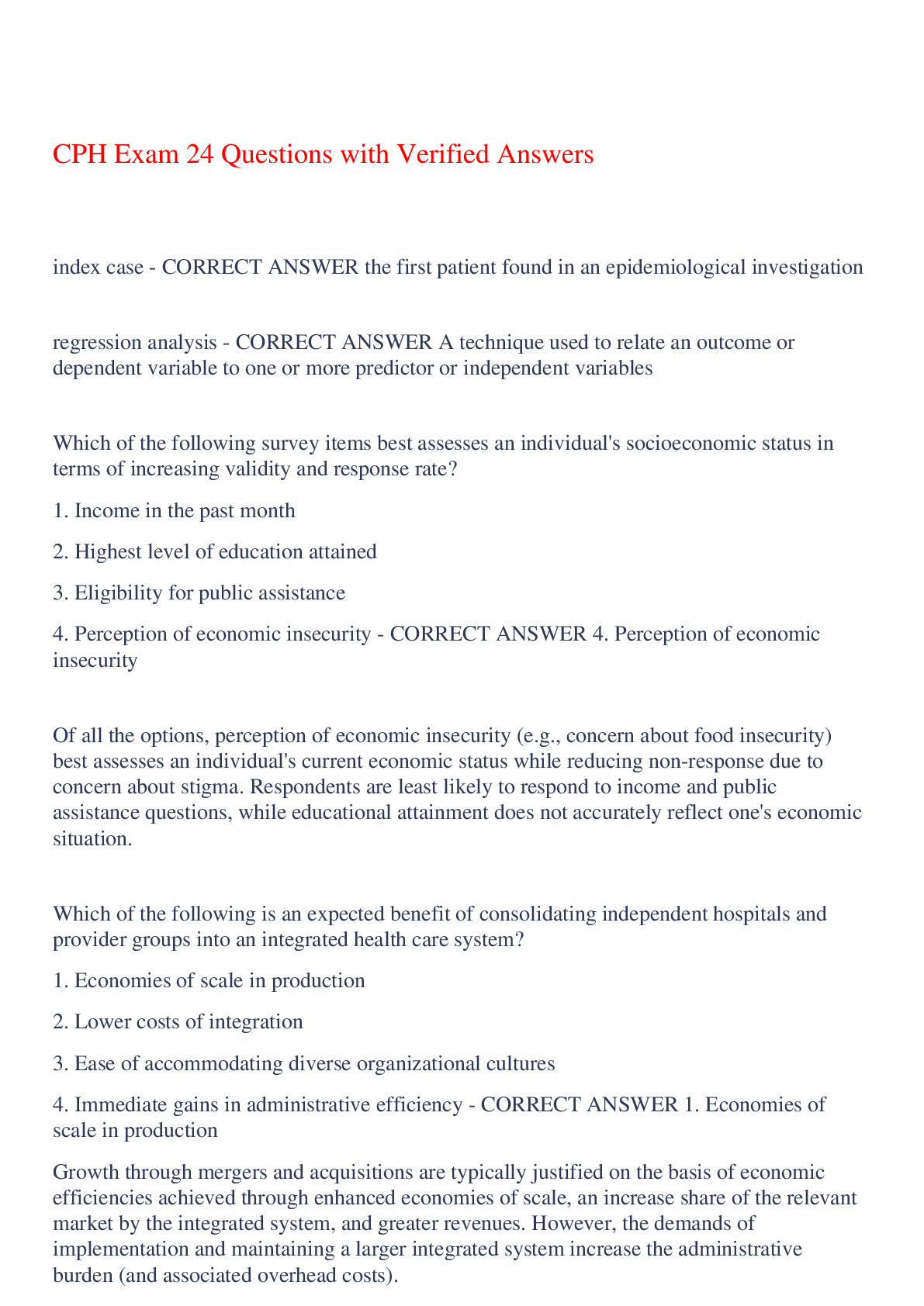 Preview of CPH Exam 24 Questions with Verified Answers,100% CORRECT