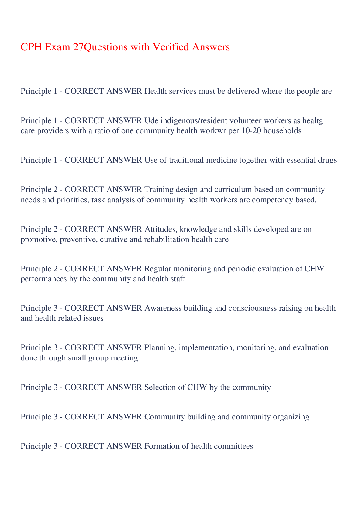 Preview of CPH Exam 27Questions with Verified Answers,100% CORRECT
