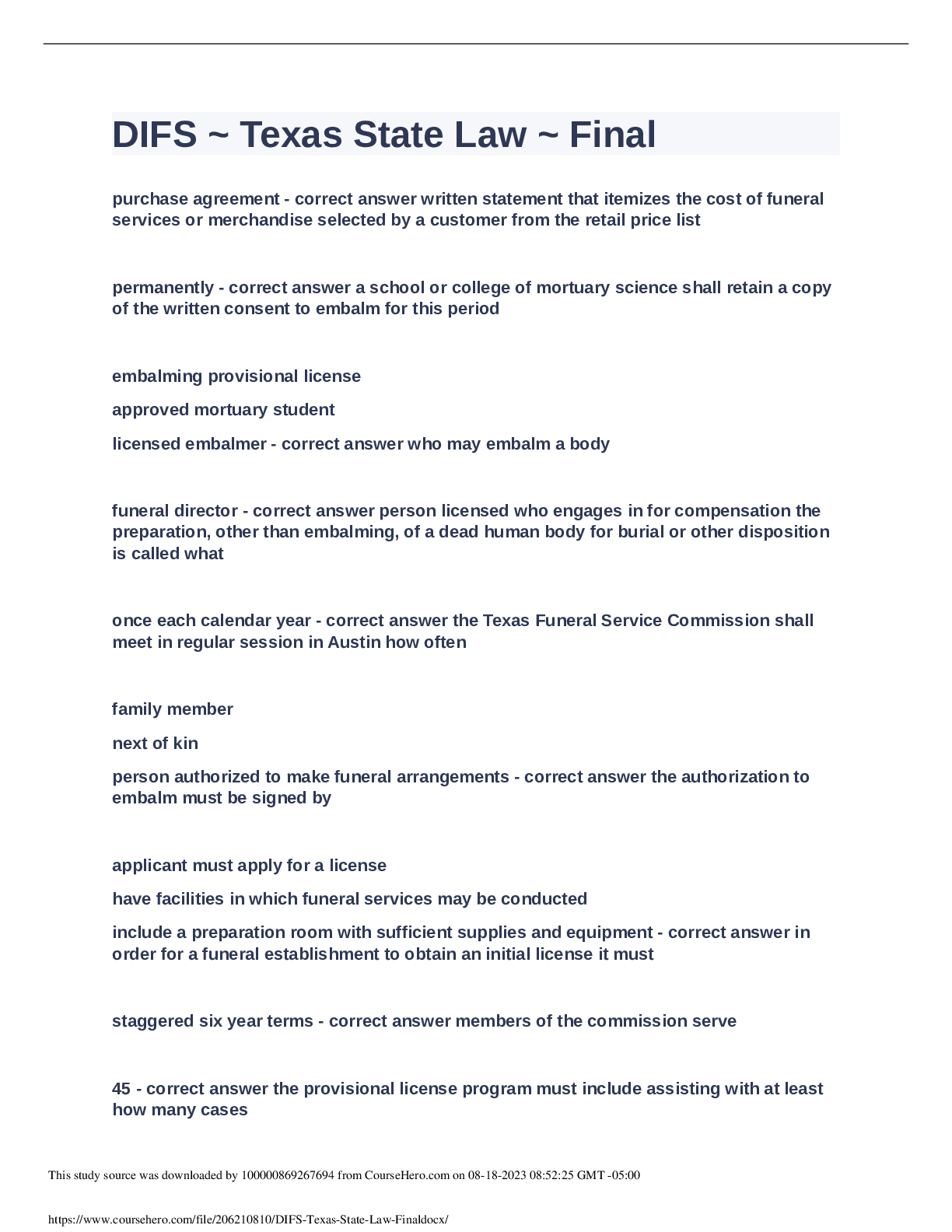 Preview image of DIFS ~ Texas State Law ~ Final 2023 document