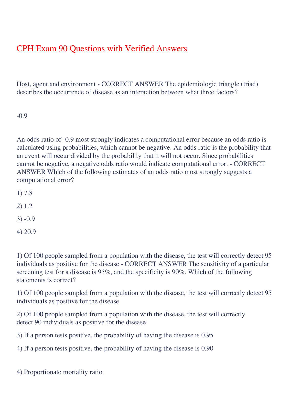 CPH Exam 90 Questions with Verified Answers,100% CORRECT