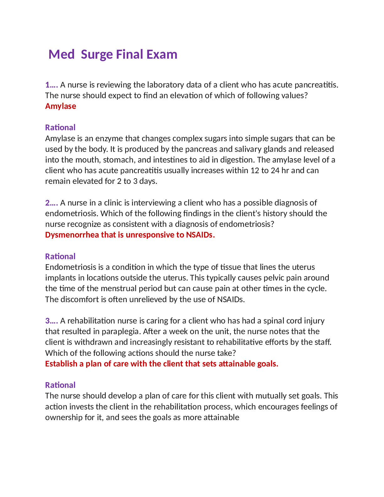 Preview image of MedSurge Final Exam NURS 102 document