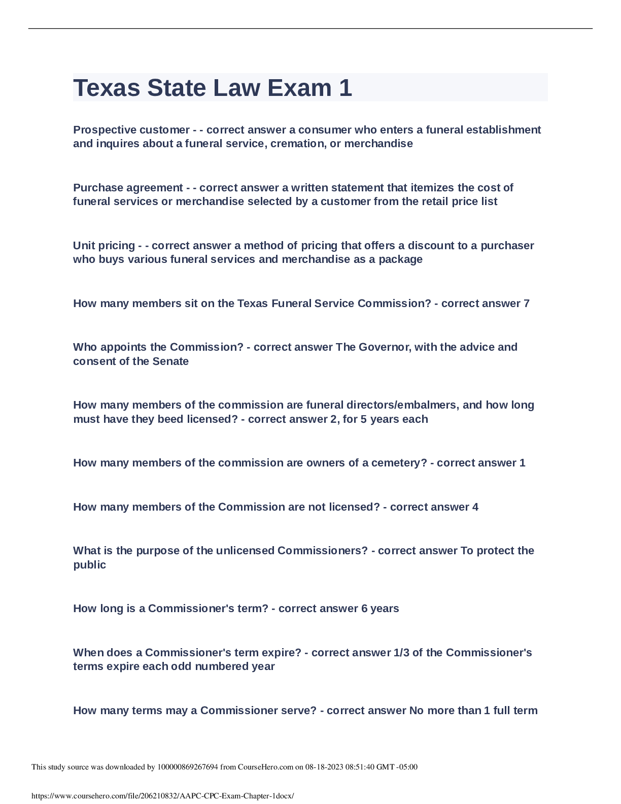 Preview image for Texas State Law Exam 1 Fall 2022