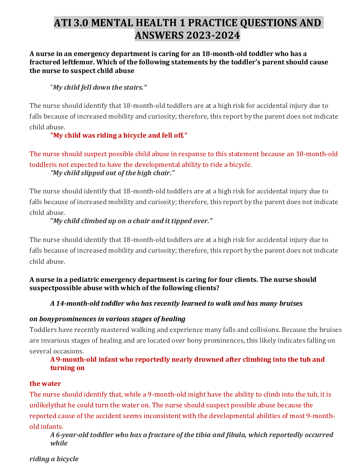 Preview image for ATI 3.0 MENTAL HEALTH 1 PRACTICE QUESTIONS AND ANSWERS 2023-2024