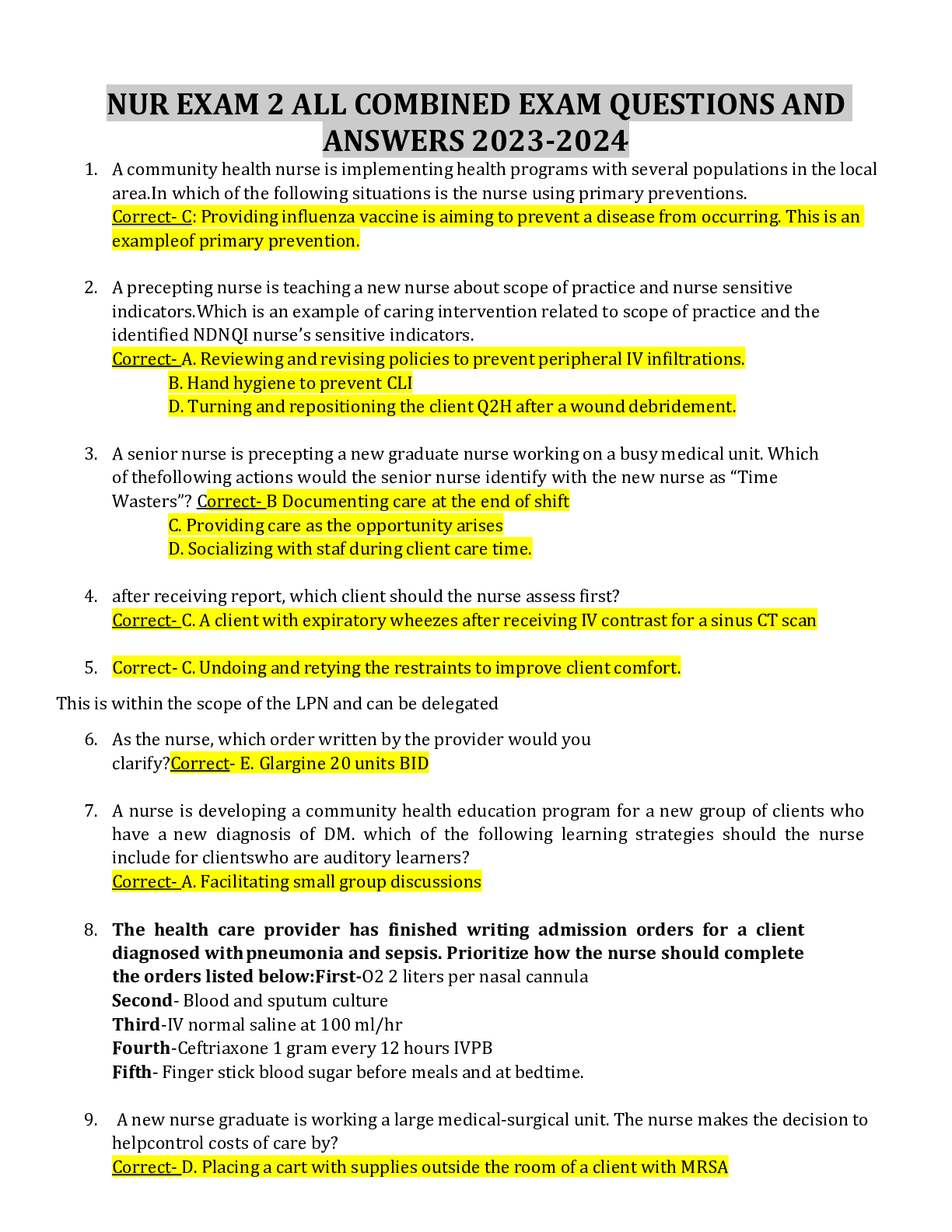 Preview image for NUR EXAM 2 ALL COMBINED EXAM QUESTIONS AND ANSWERS 2023-2024
