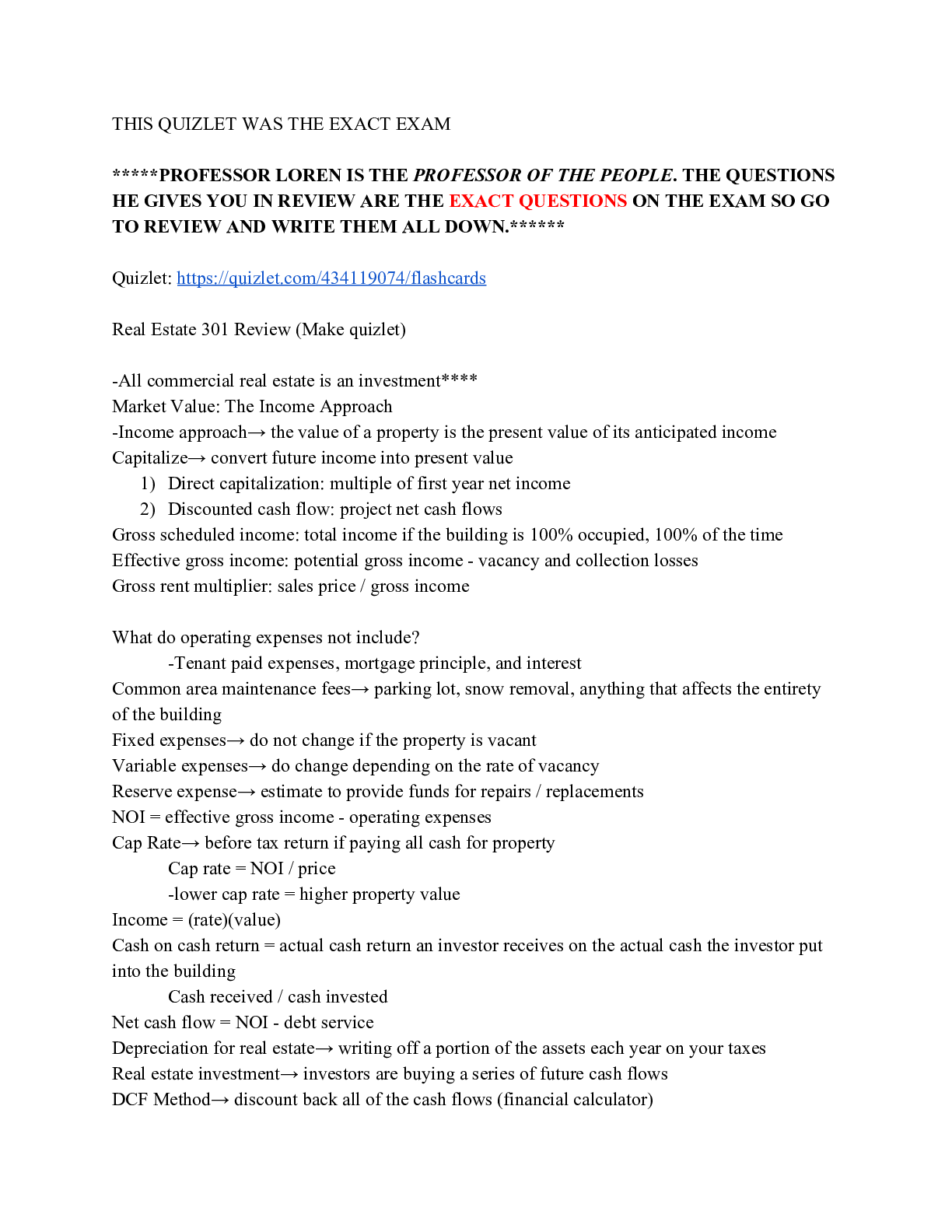 Preview image of Real Estate 301 Midterm Review document