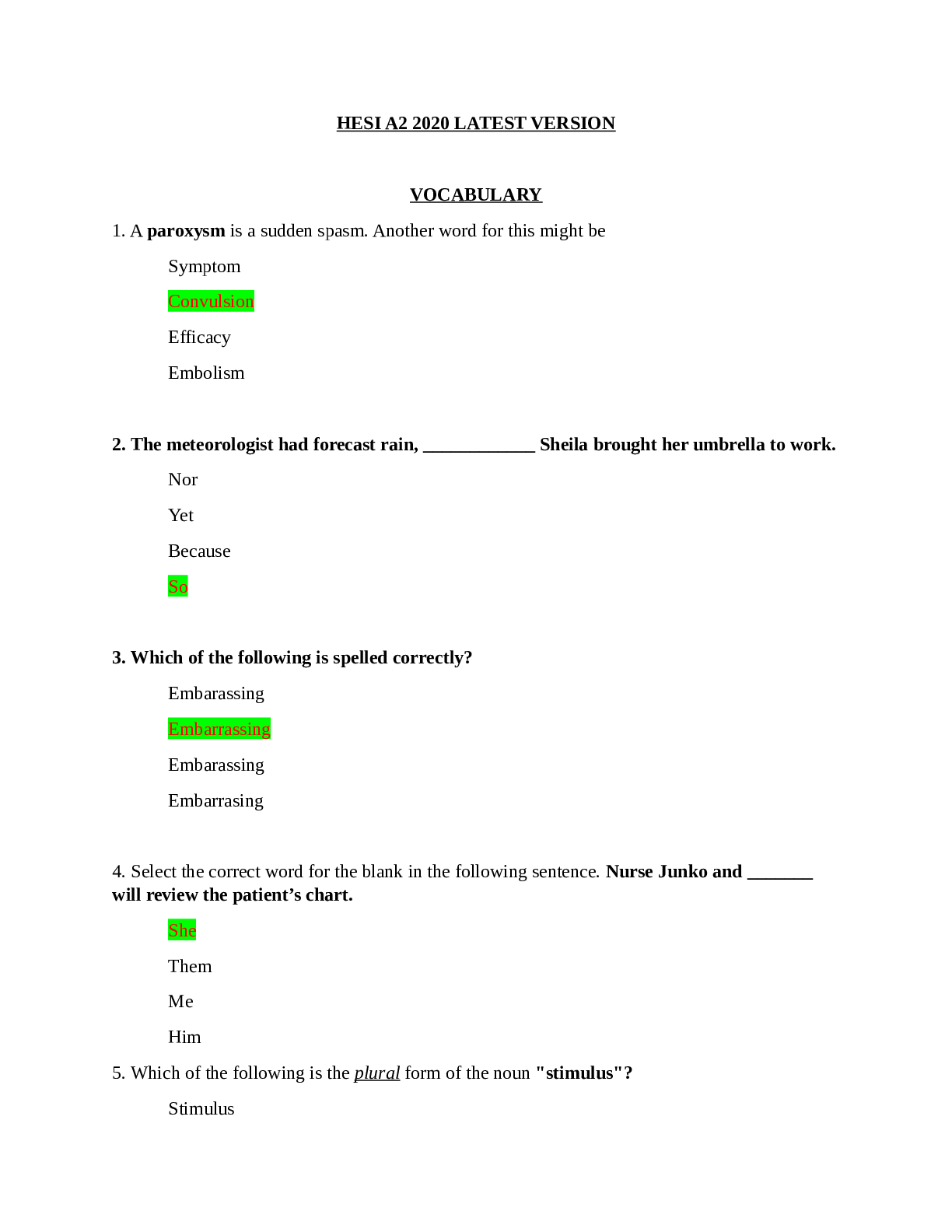 Preview image of HESI A2 2020 EXAM document